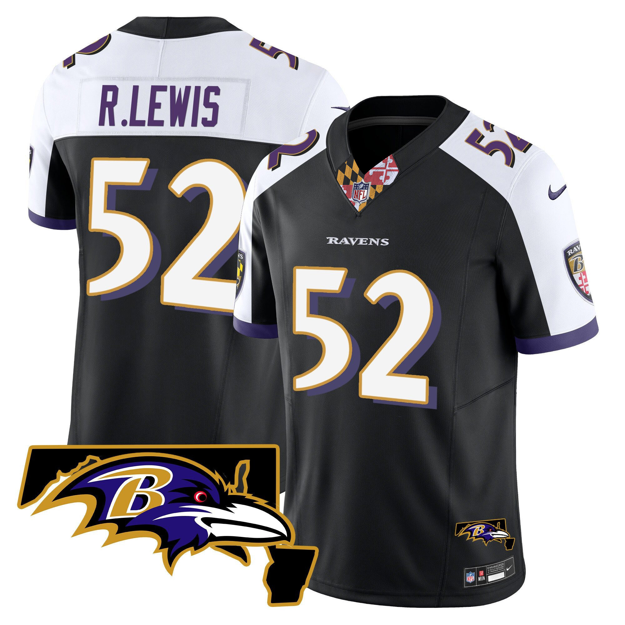 Ray Lewis Men's Baltimore Ravens Maryland Patch Vapor Limited Black Alternate Jersey - All Stitched