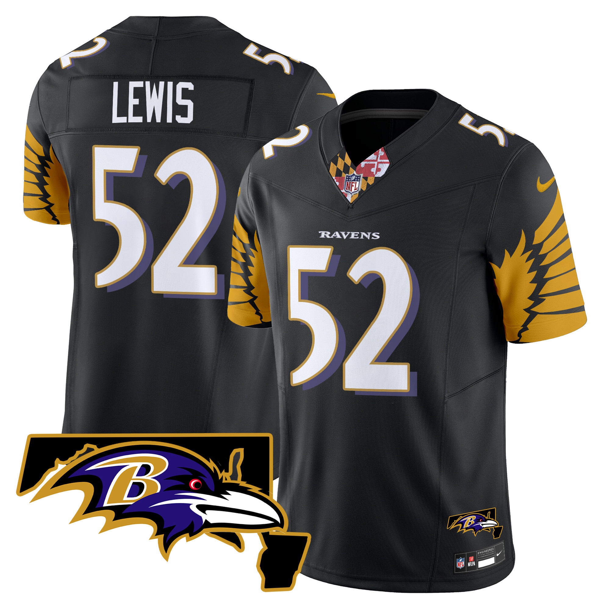 Ray Lewis Men's Baltimore Ravens Maryland Patch Vapor Limited Black Jersey - All Stitched