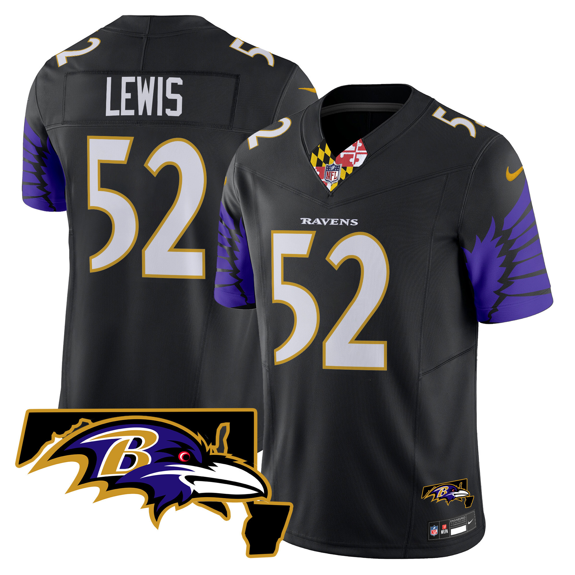 Ray Lewis Men's Baltimore Ravens Maryland Patch Vapor Limited Black Jersey - All Stitched