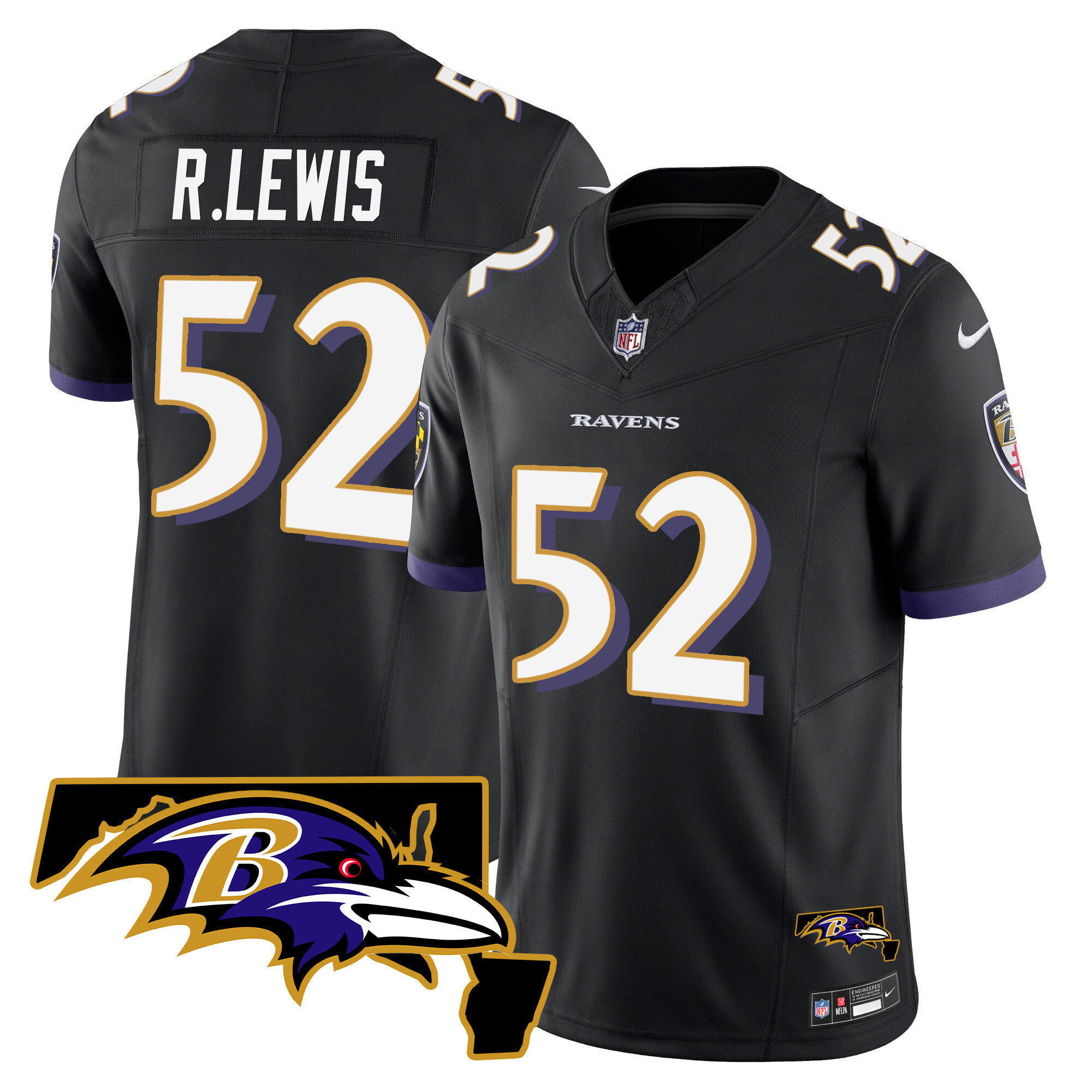Ray Lewis Men's Baltimore Ravens Maryland Patch Vapor Limited Black Jersey - All Stitched