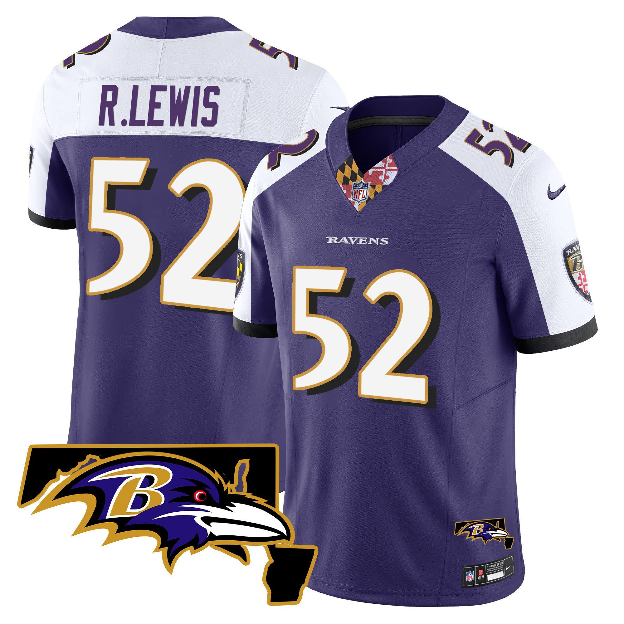 Ray Lewis Men's Baltimore Ravens Maryland Patch Vapor Limited Purple Alternate Jersey - All Stitched