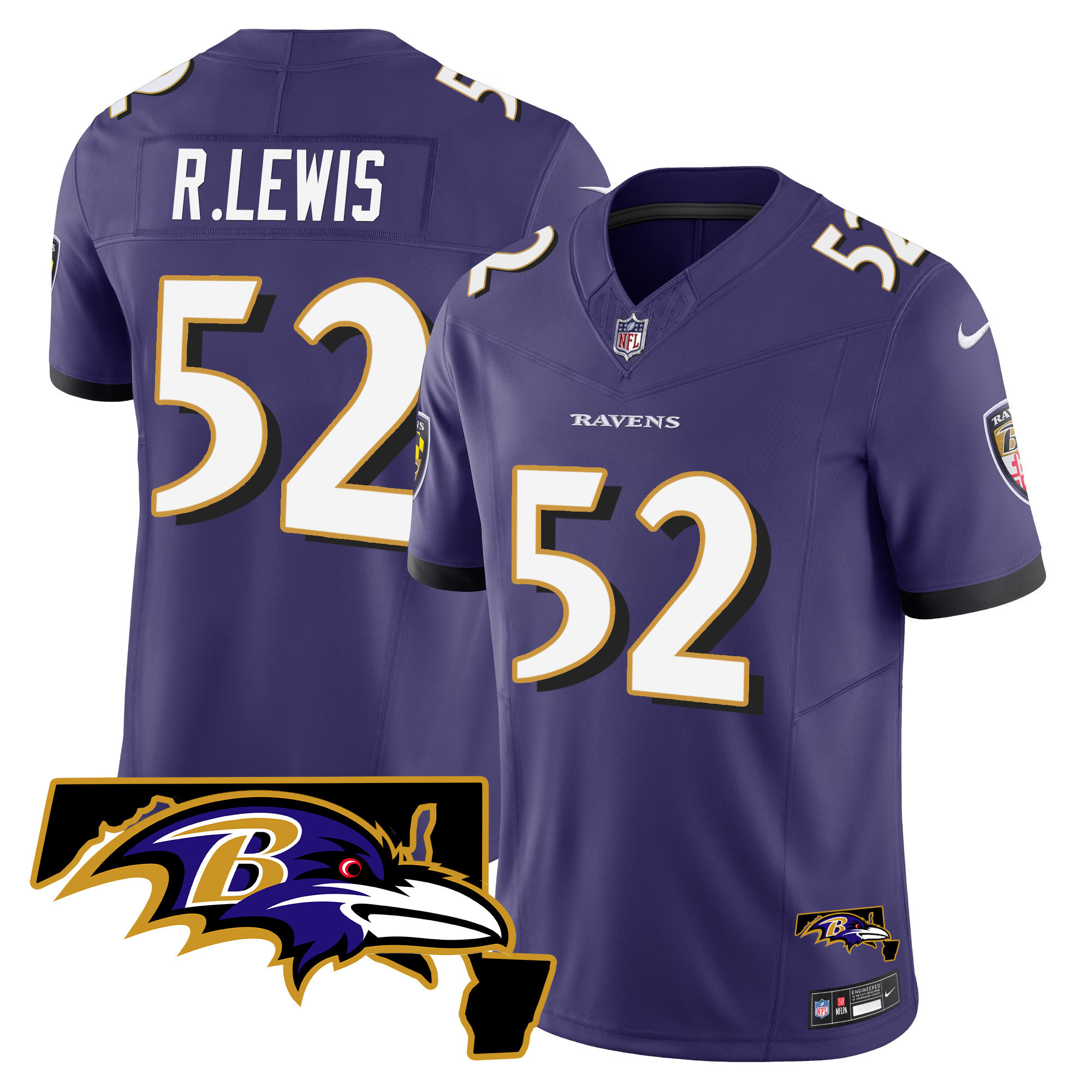 Ray Lewis Men's Baltimore Ravens Maryland Patch Vapor Limited Purple Jersey - All Stitched