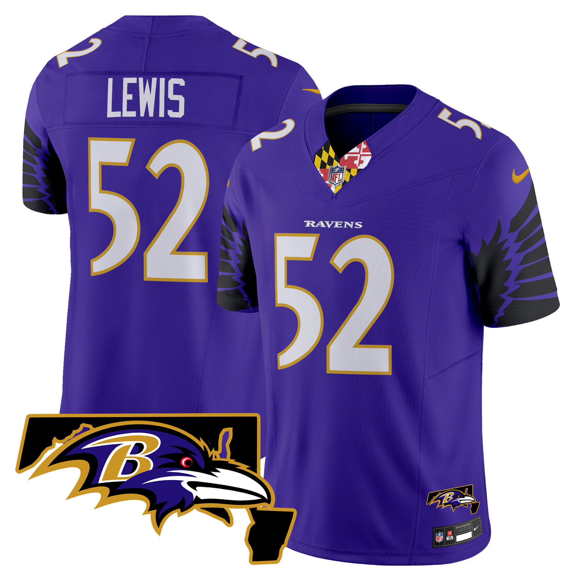 Ray Lewis Men's Baltimore Ravens Maryland Patch Vapor Limited Purple Jersey - All Stitched