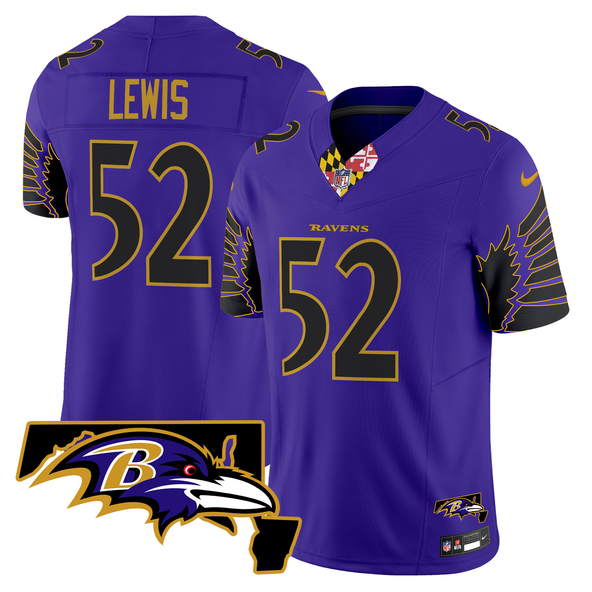 Ray Lewis Men's Baltimore Ravens Maryland Patch Vapor Limited Purple Limited Jersey - All Stitched