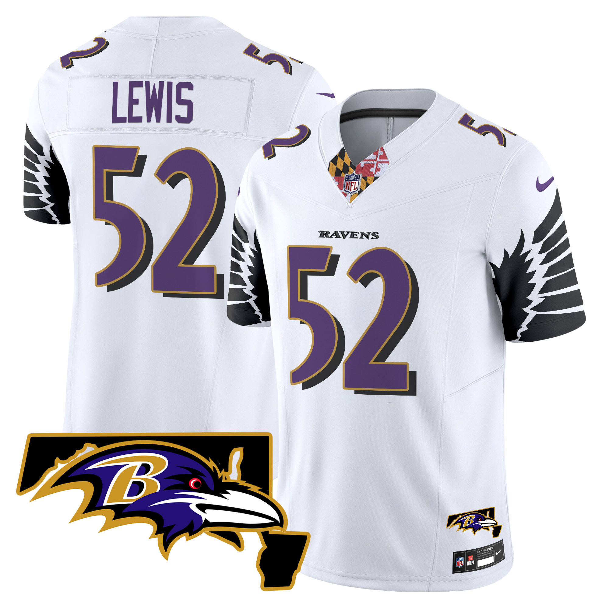 Ray Lewis Men's Baltimore Ravens Maryland Patch Vapor Limited White Jersey - All Stitched