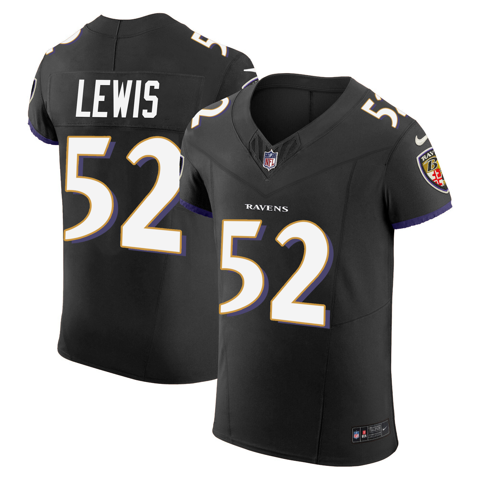 Ray Lewis Men's Baltimore Ravens Vapor Elite Black Jersey - All Stitched