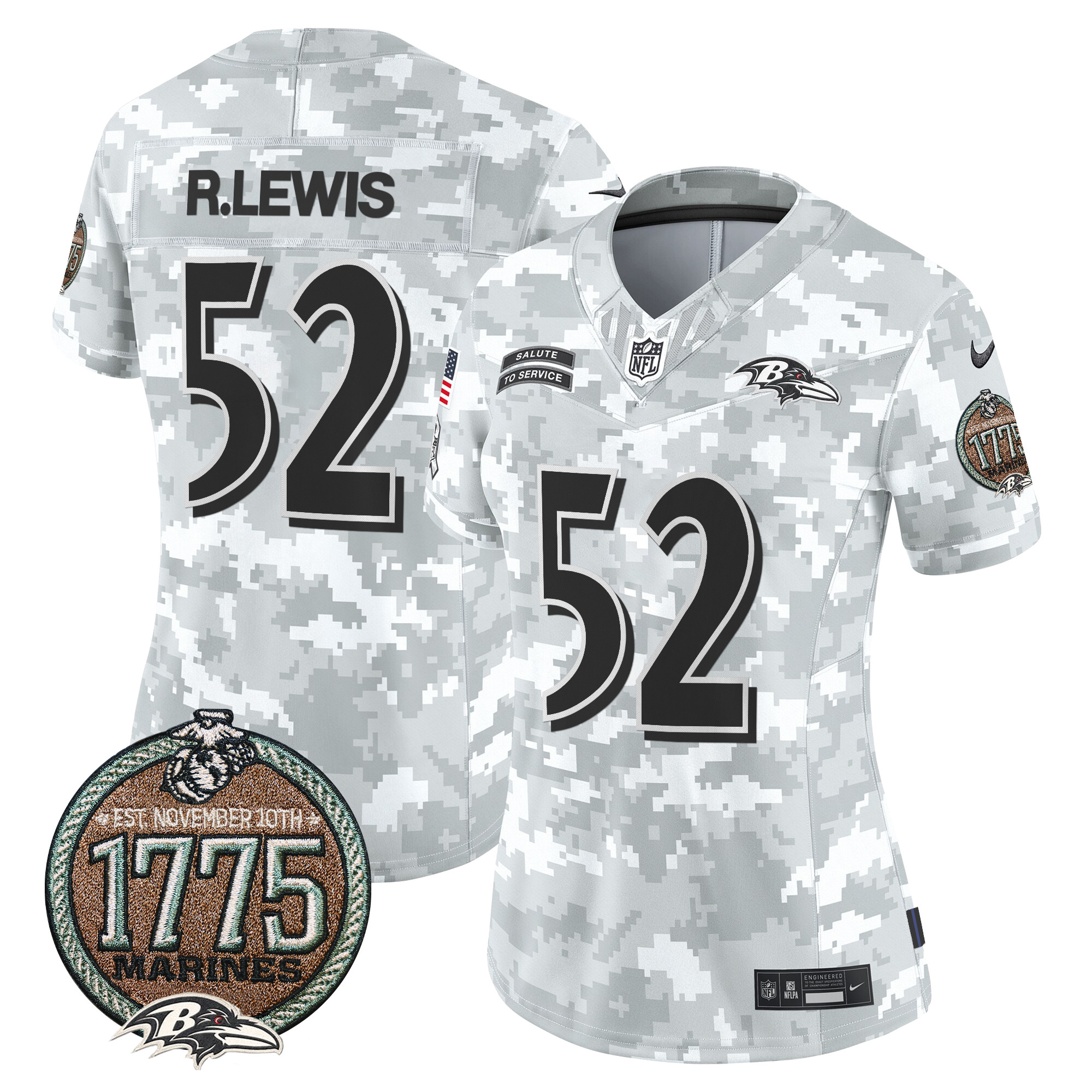Ray Lewis Women's Baltimore Ravens 2024 Salute to Service Establishment Year Patch Vapor Limited Marines Jersey - All Stitched