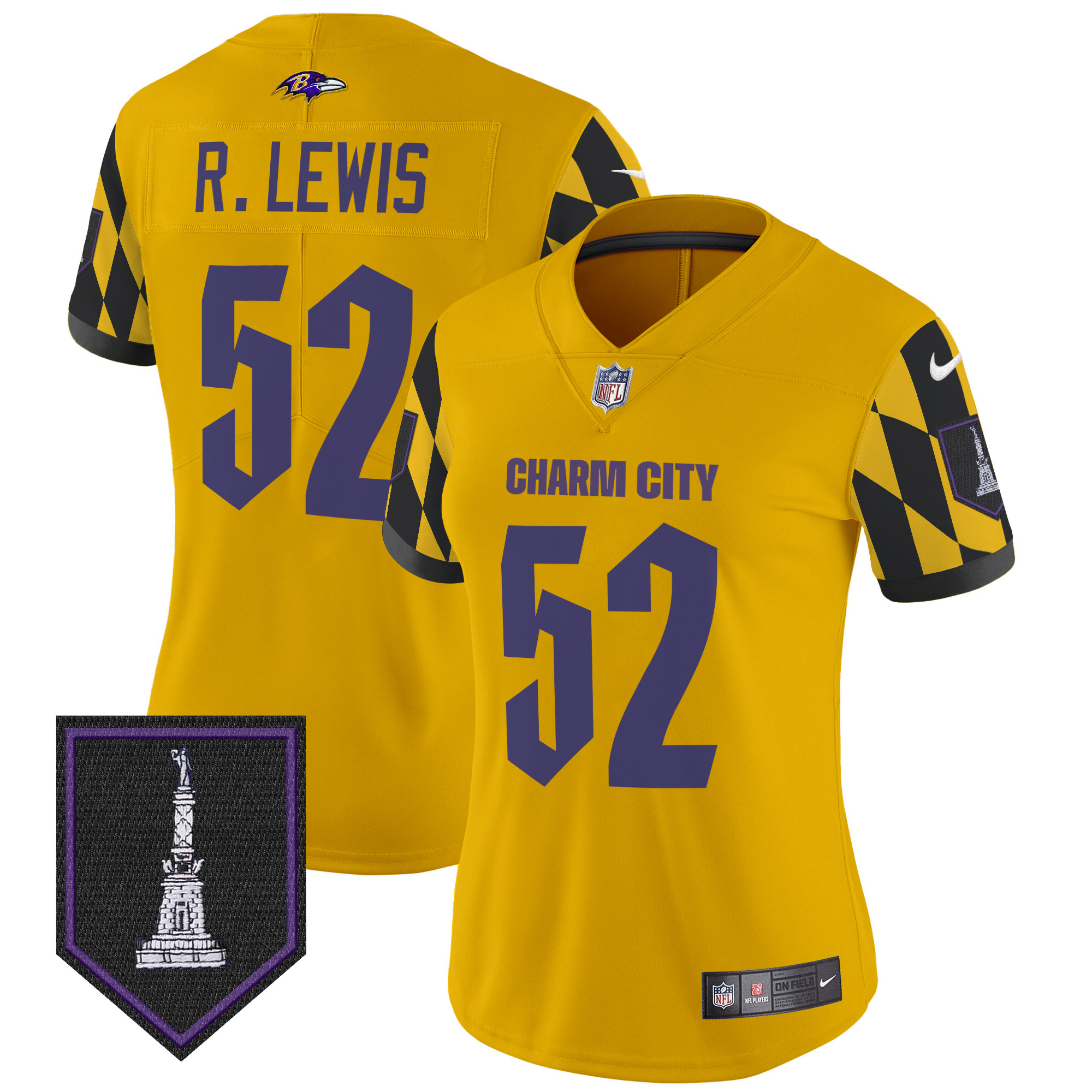 Ray Lewis Women's Baltimore Ravens City Edition Patch Vapor Limited Gold Jersey - All Stitched