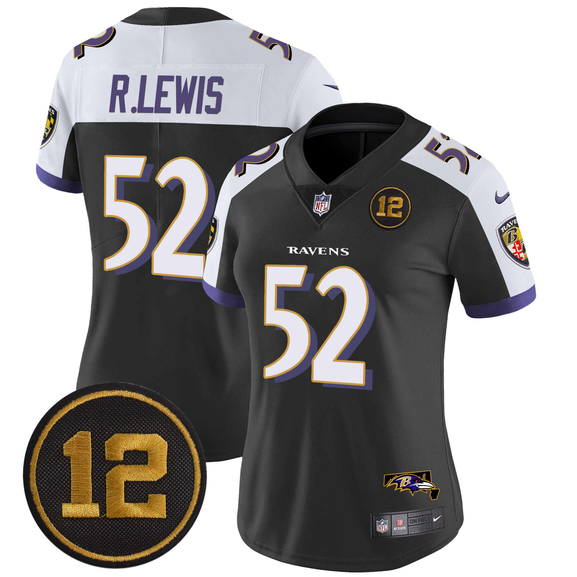 Ray Lewis Women's Baltimore Ravens Jacoby Jones Patch Vapor Limited Black Alternate Jersey - All Stitched