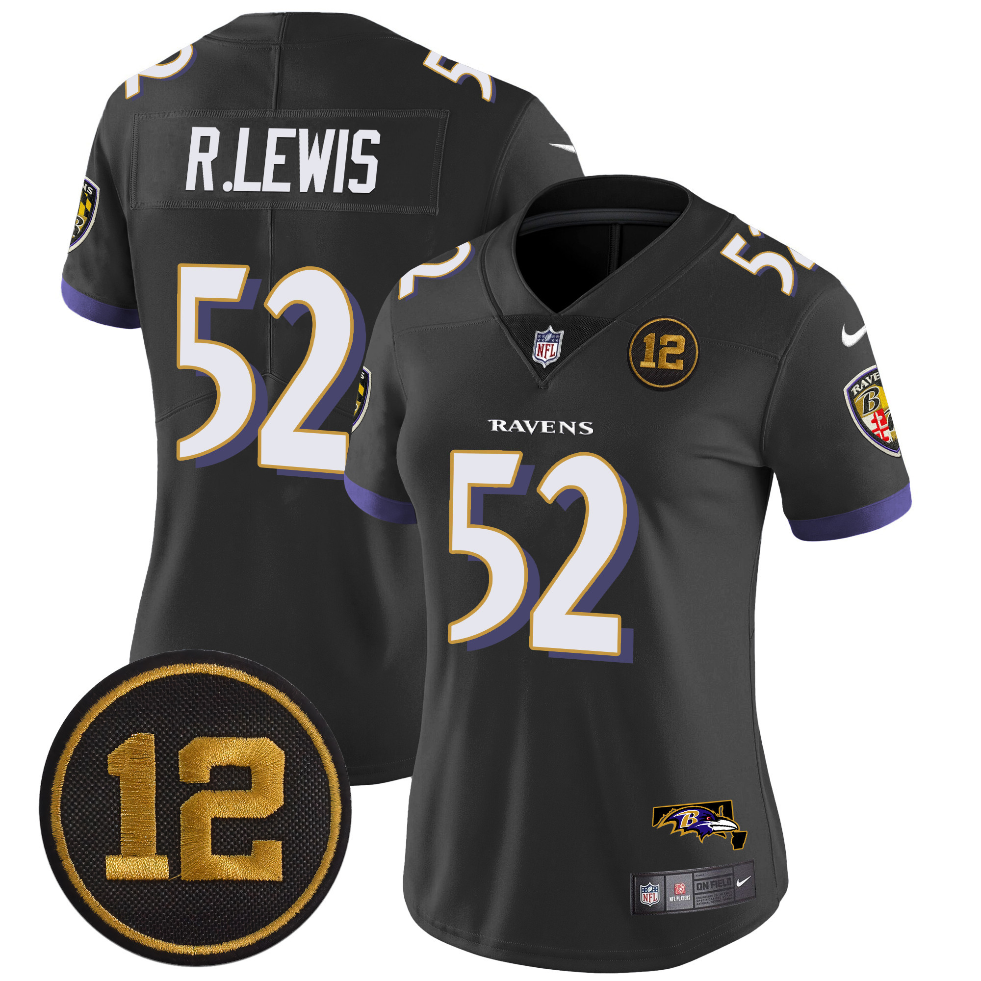 Ray Lewis Women's Baltimore Ravens Jacoby Jones Patch Vapor Limited Black Jersey - All Stitched