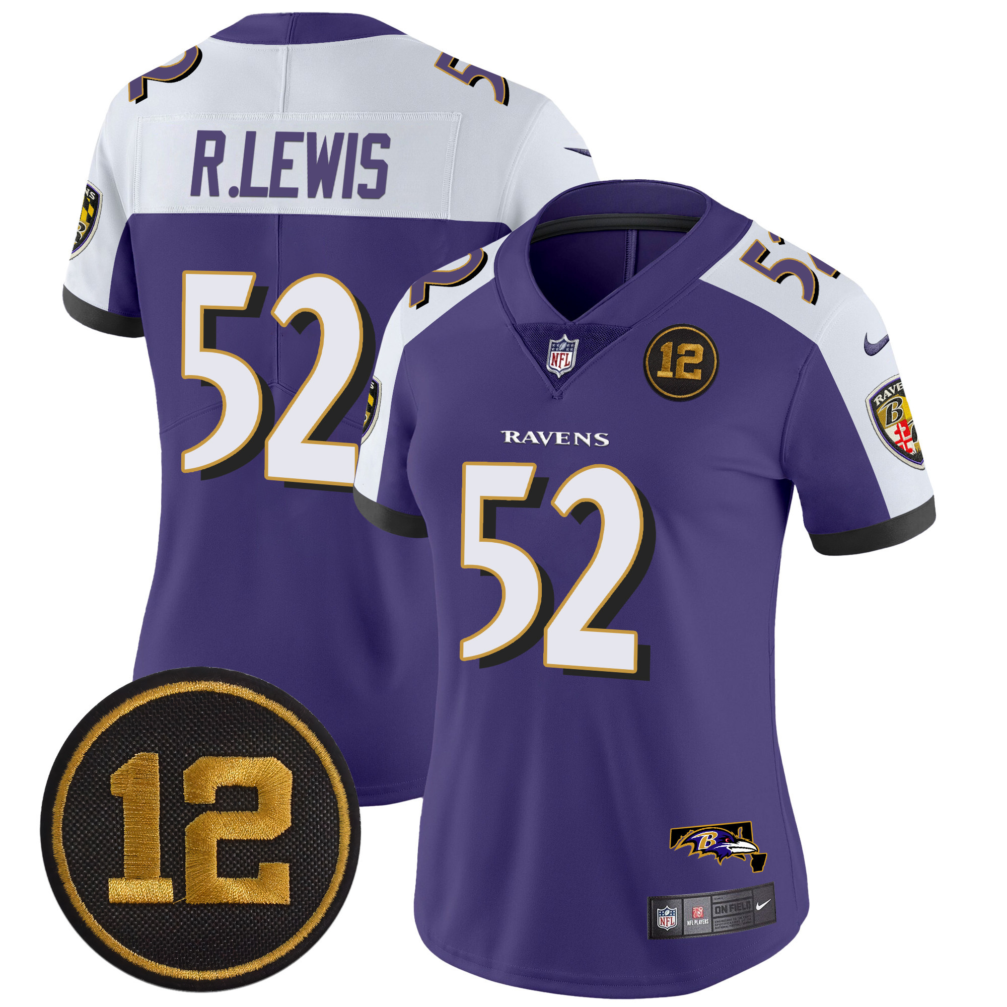 Ray Lewis Women's Baltimore Ravens Jacoby Jones Patch Vapor Limited Purple Alternate Jersey - All Stitched