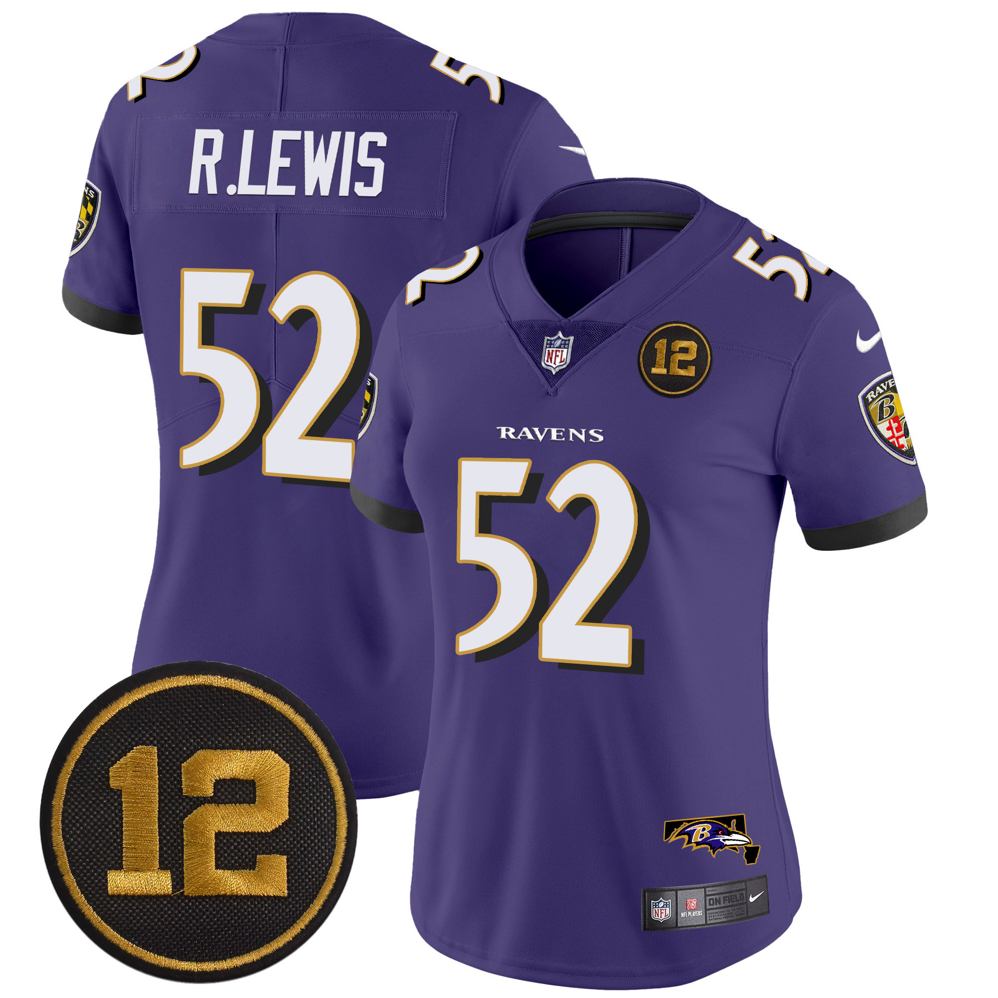 Ray Lewis Women's Baltimore Ravens Jacoby Jones Patch Vapor Limited Purple Jersey - All Stitched