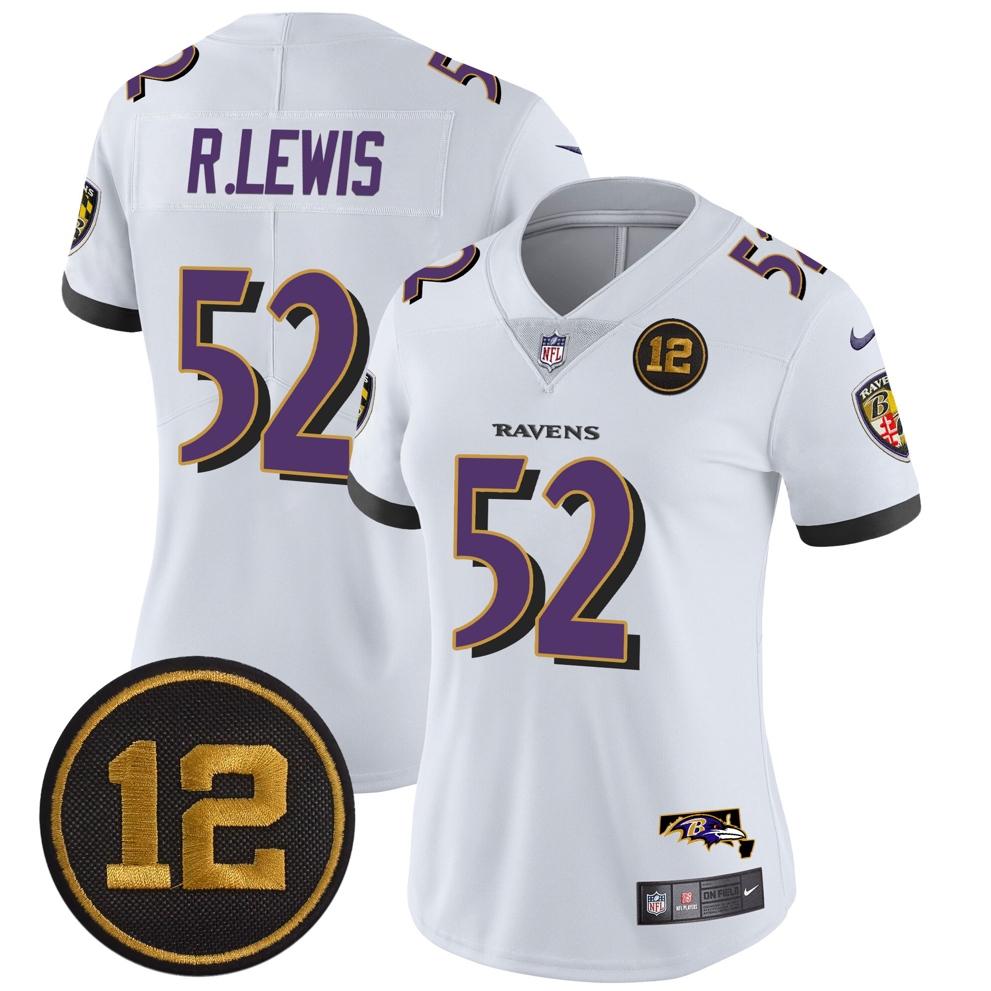 Ray Lewis Women's Baltimore Ravens Jacoby Jones Patch Vapor Limited White Jersey - All Stitched