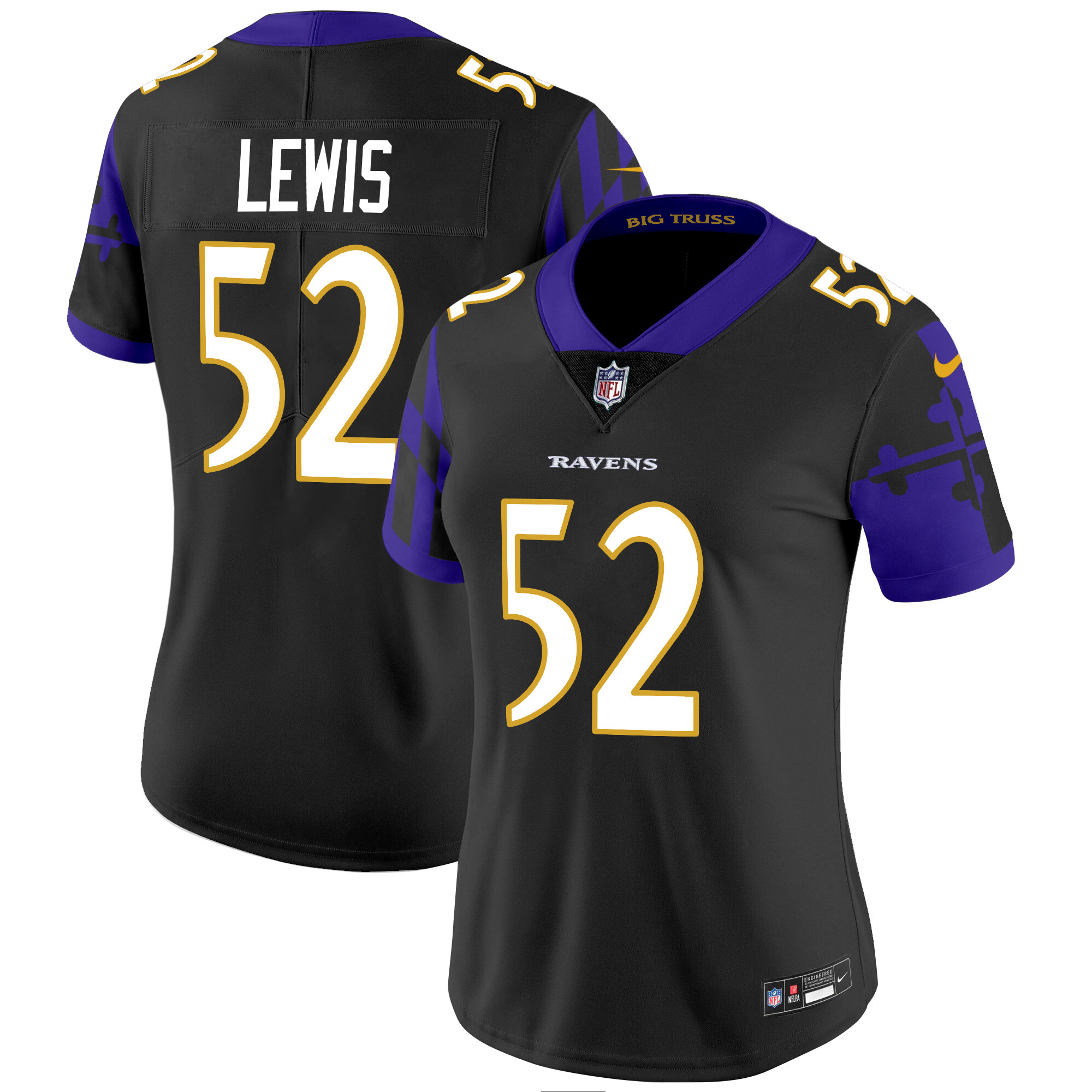 Ray Lewis Women's Baltimore Ravens Maryland Flag Vapor Limited Black Jersey - All Stitched