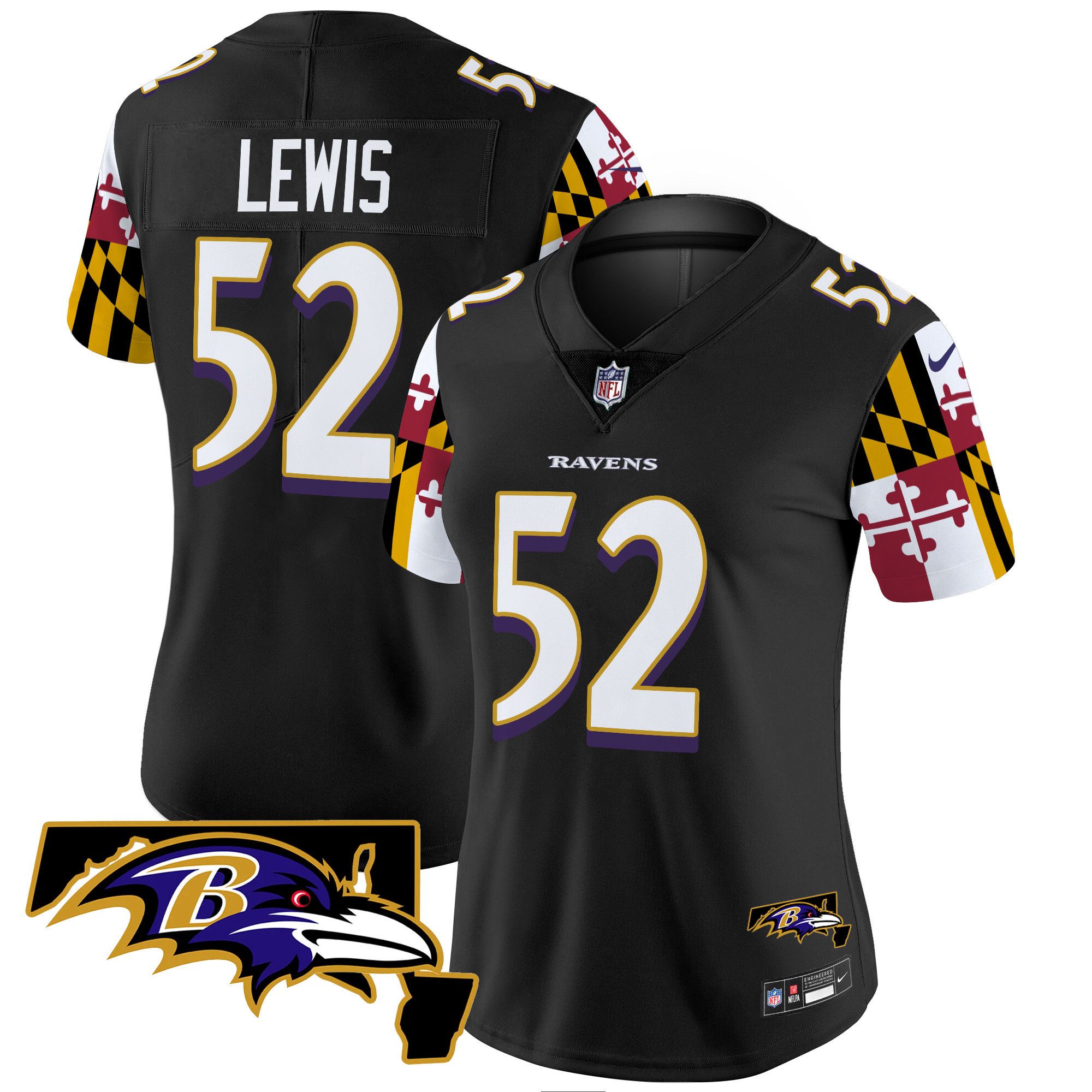 Ray Lewis Women's Baltimore Ravens Maryland Flag Vapor Limited Black Jersey - All Stitched