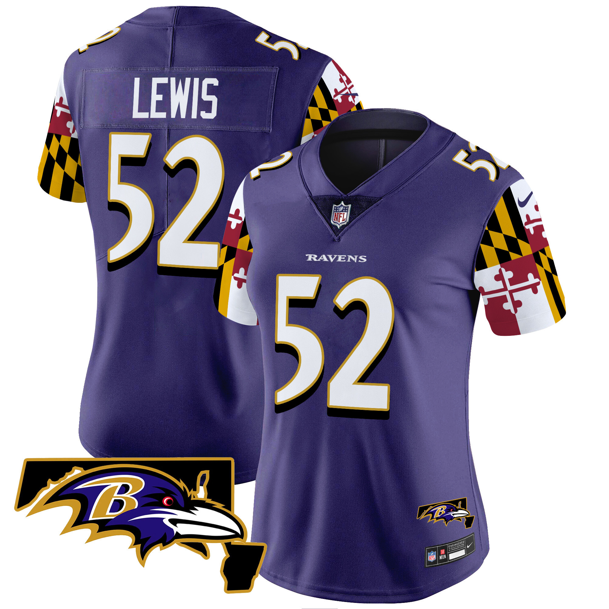 Ray Lewis Women's Baltimore Ravens Maryland Flag Vapor Limited Purple Jersey - All Stitched