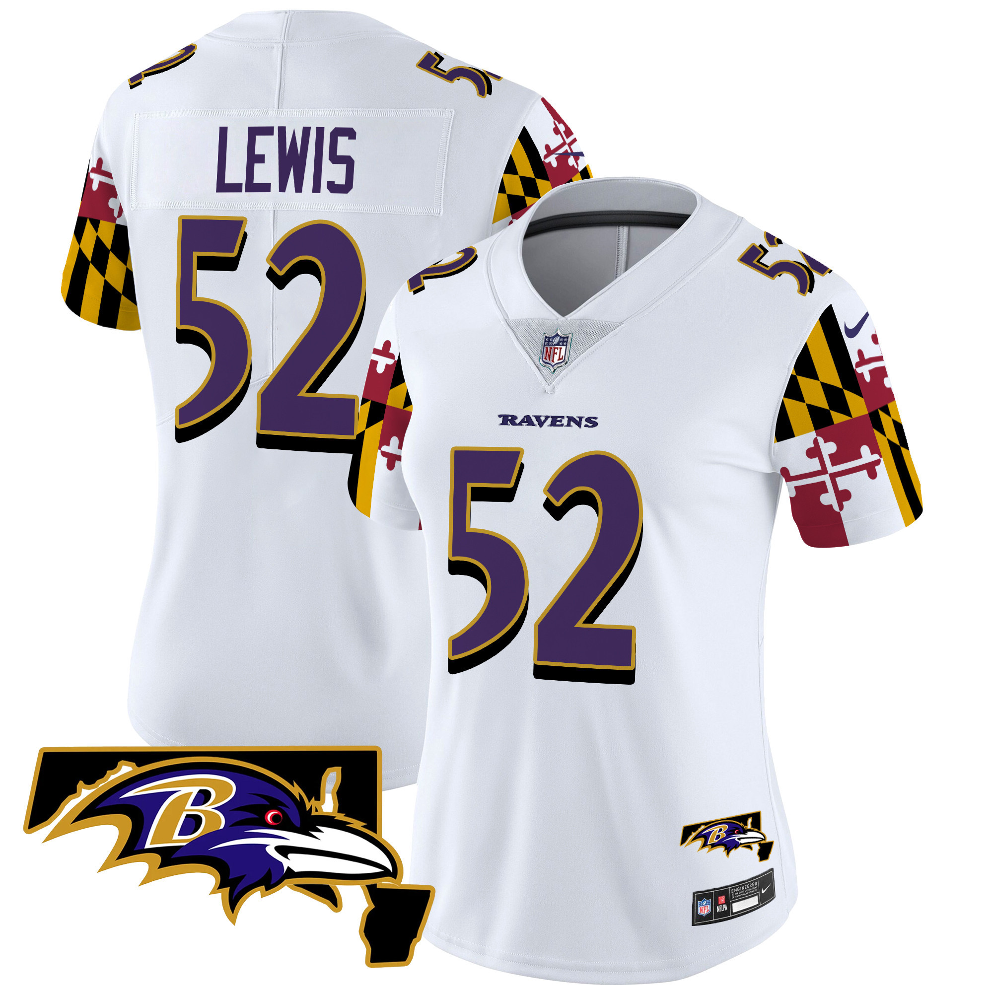 Ray Lewis Women's Baltimore Ravens Maryland Flag Vapor Limited White Jersey - All Stitched