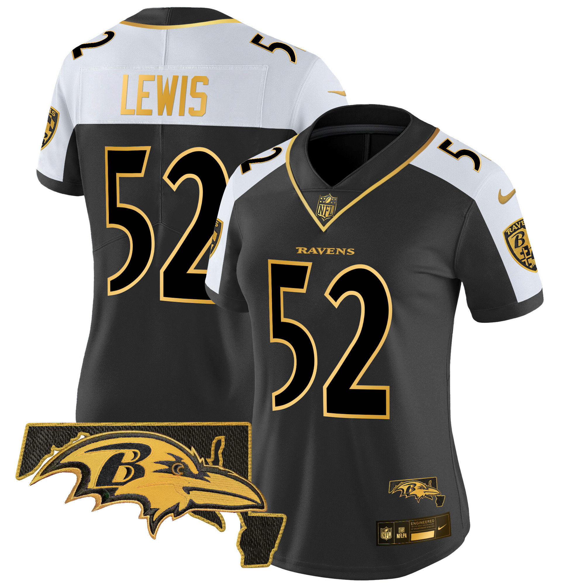 Ray Lewis Women's Baltimore Ravens Maryland Patch Gold Vapor Limited Alternate Jersey - All Stitched