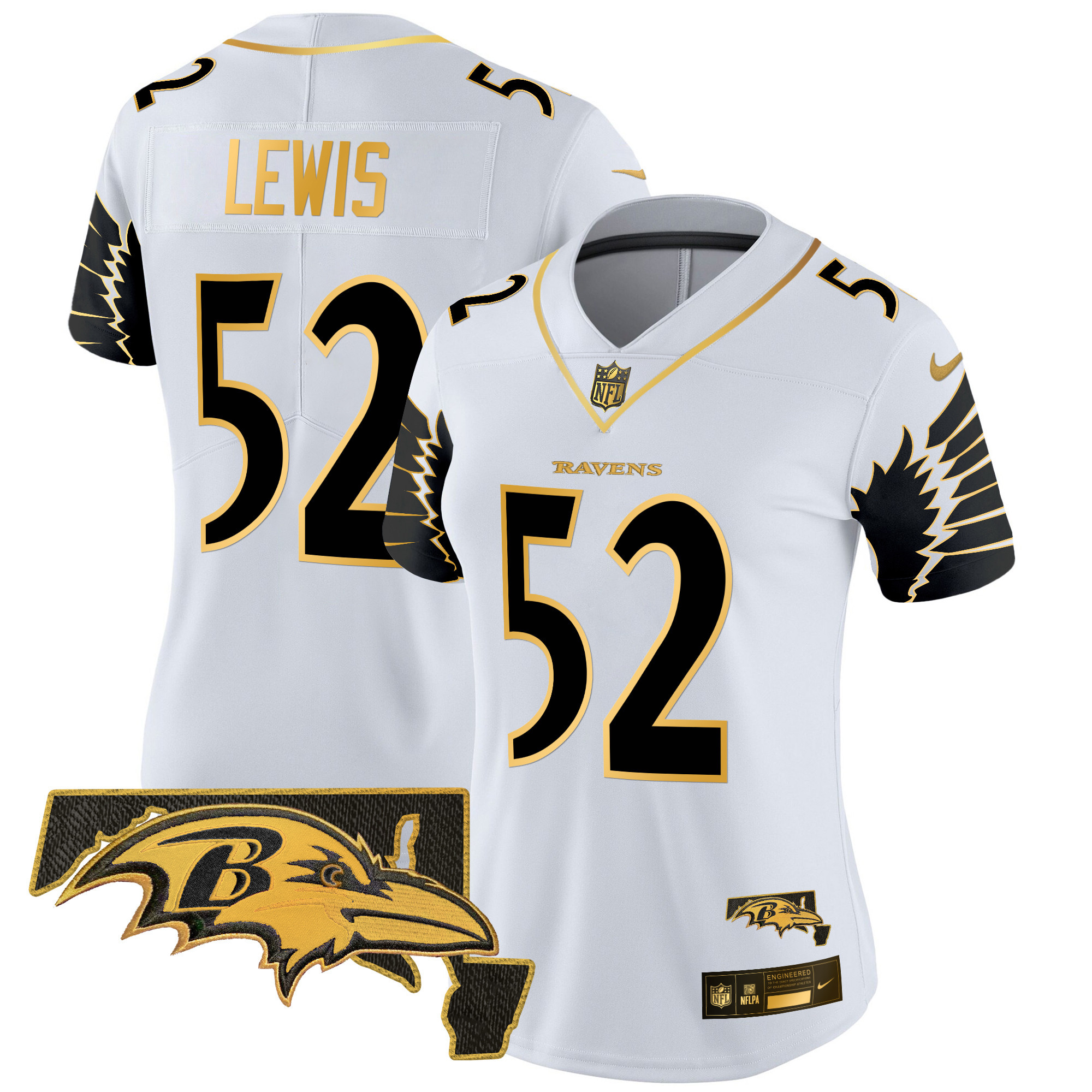 Ray Lewis Women's Baltimore Ravens Maryland Patch Gold Vapor Limited White Gold Jersey - All Stitched