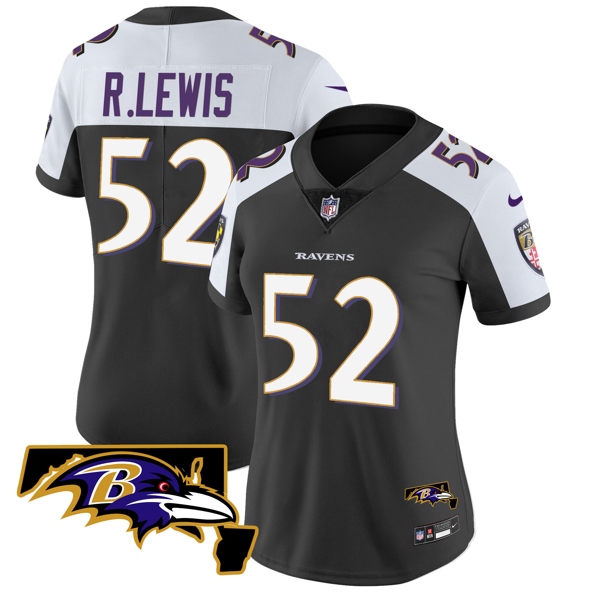Ray Lewis Women's Baltimore Ravens Maryland Patch Vapor Limited Black Alternate Jersey - All Stitched