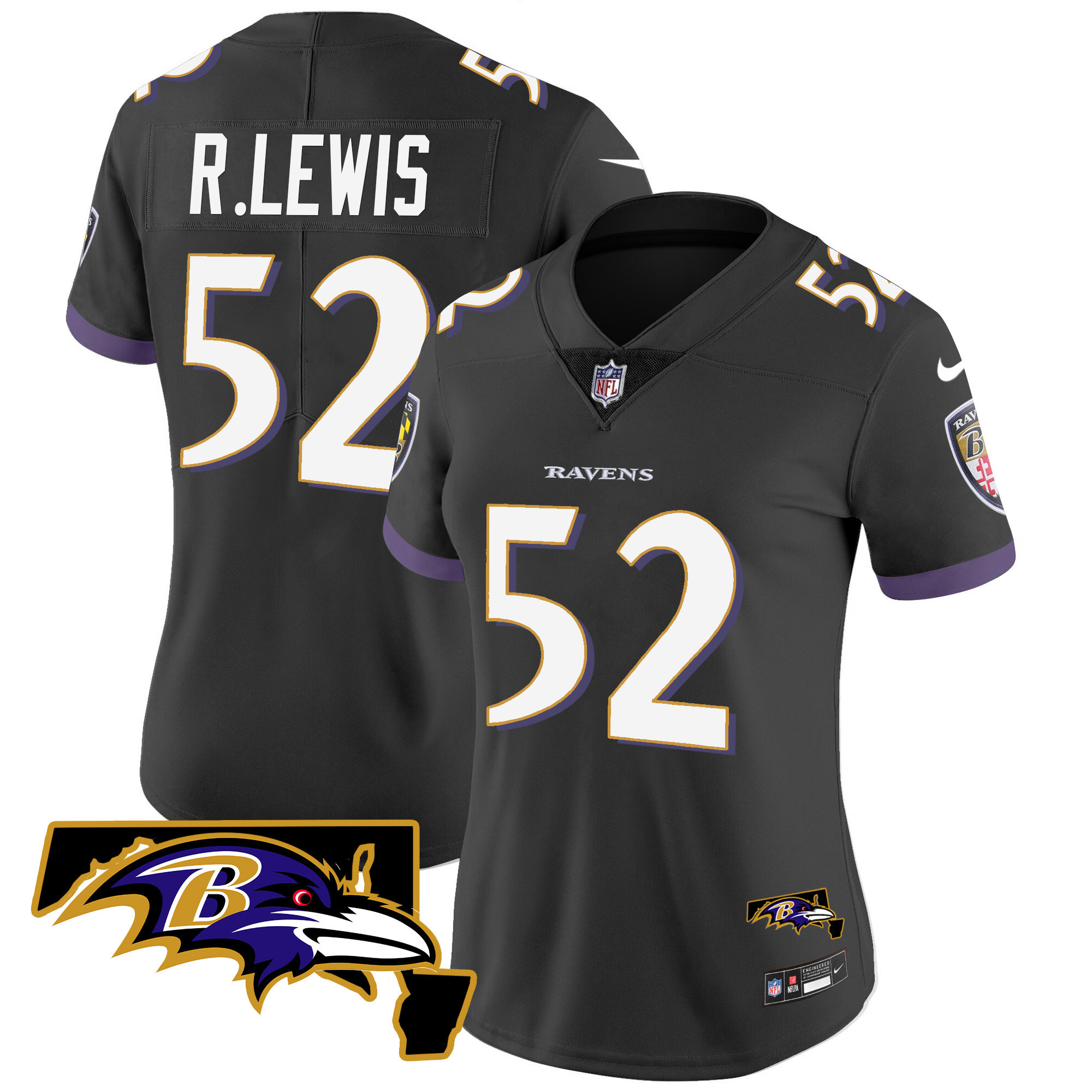 Ray Lewis Women's Baltimore Ravens Maryland Patch Vapor Limited Black Jersey - All Stitched