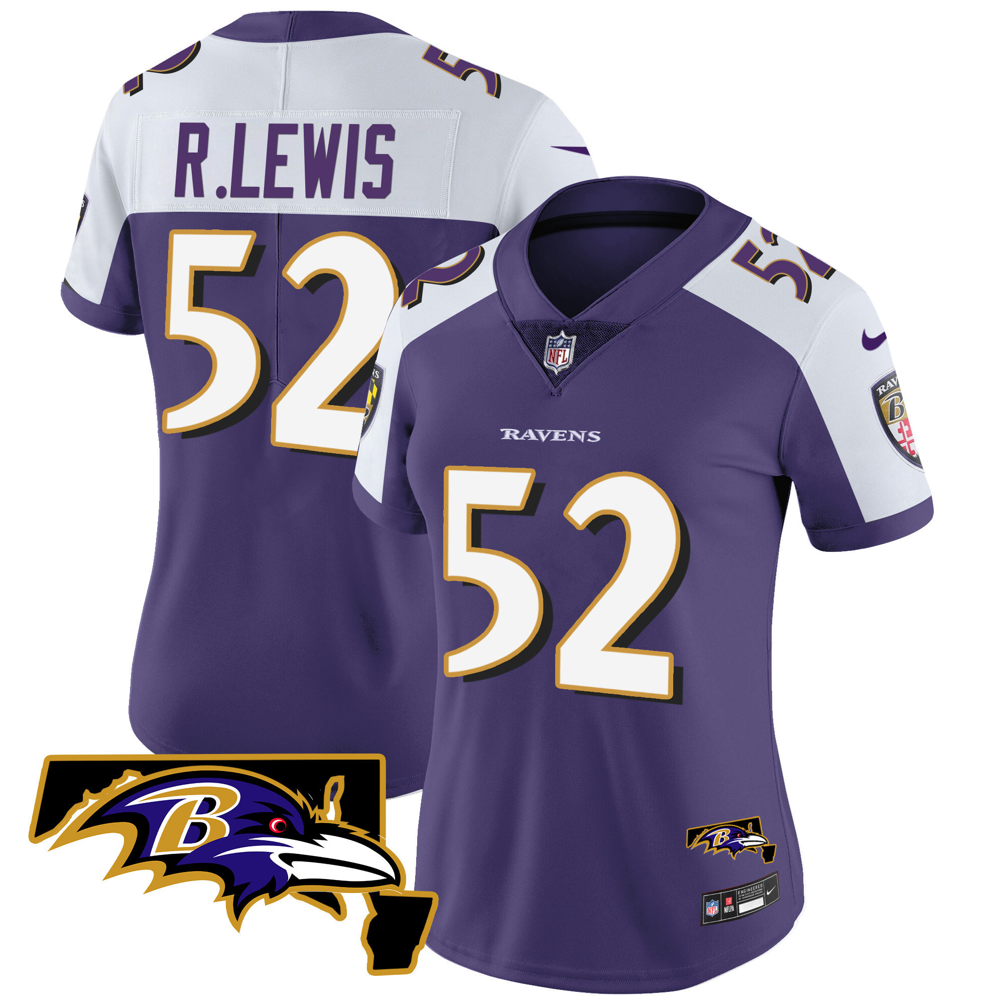 Ray Lewis Women's Baltimore Ravens Maryland Patch Vapor Limited Purple Alternate Jersey - All Stitched