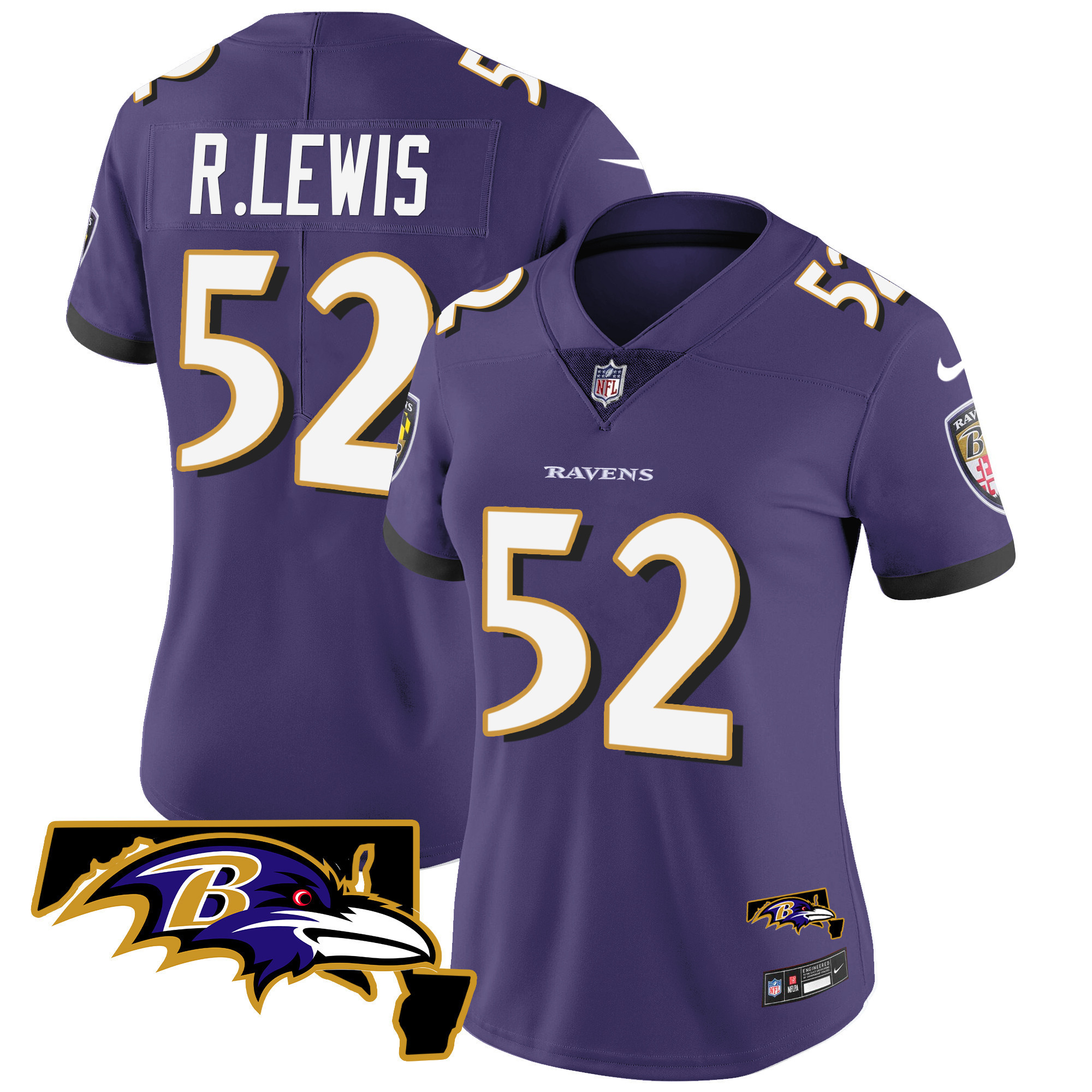 Ray Lewis Women's Baltimore Ravens Maryland Patch Vapor Limited Purple Jersey - All Stitched