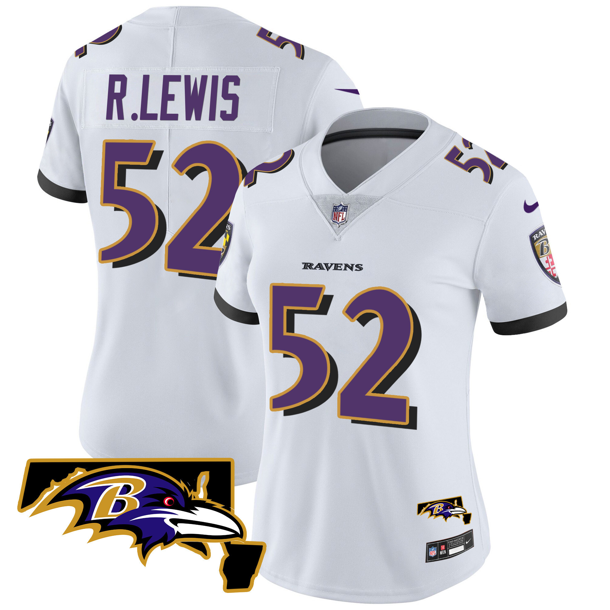 Ray Lewis Women's Baltimore Ravens Maryland Patch Vapor Limited White Jersey - All Stitched
