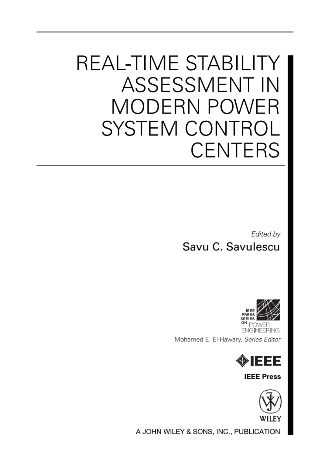 Real-Time Stability Assessment in Modern Power System Control Centers 1st Edition â€“ PDF/EPUB Version Downloadable
