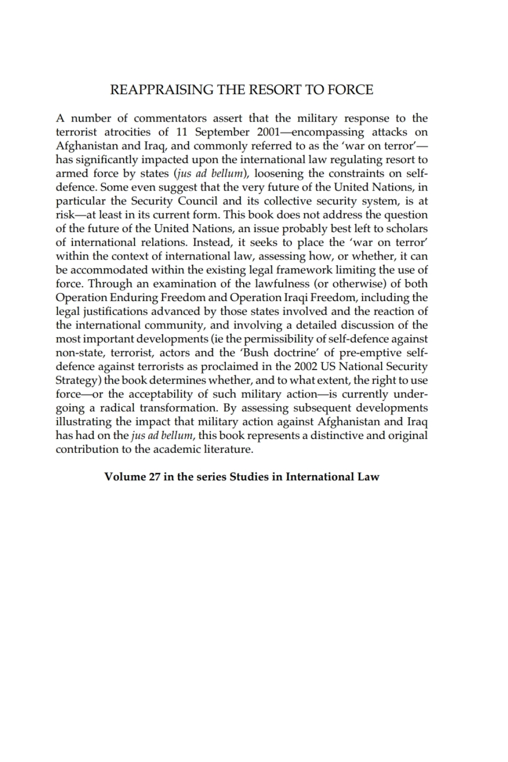 Reappraising the Resort to Force International Law, Jus ad Bellum and the War on Terror 1st Edition â€“ PDF/EPUB Version Downloadable