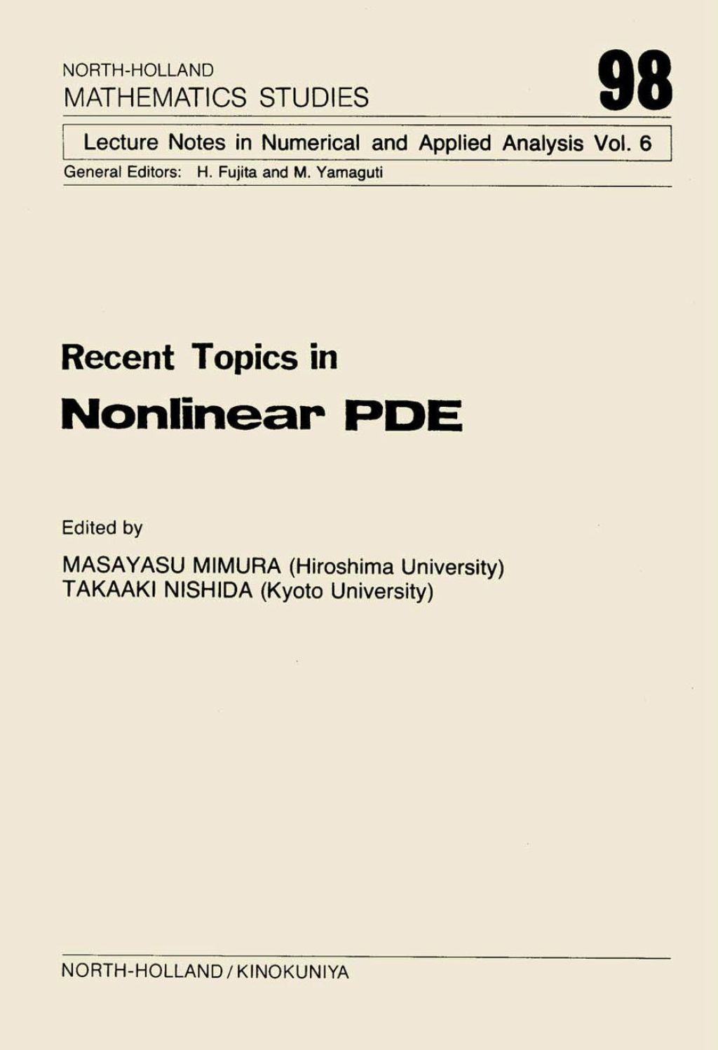 Recent Topics in Nonlinear PDE  â€“ PDF/EPUB Version Downloadable