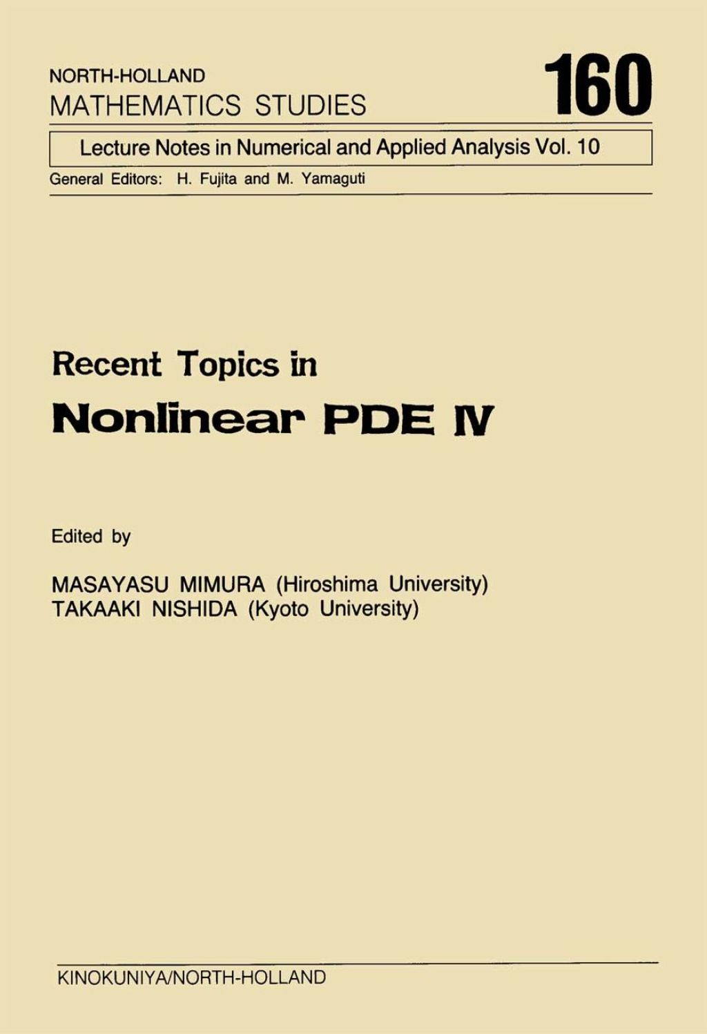 Recent Topics in Nonlinear PDE IV  â€“ PDF/EPUB Version Downloadable