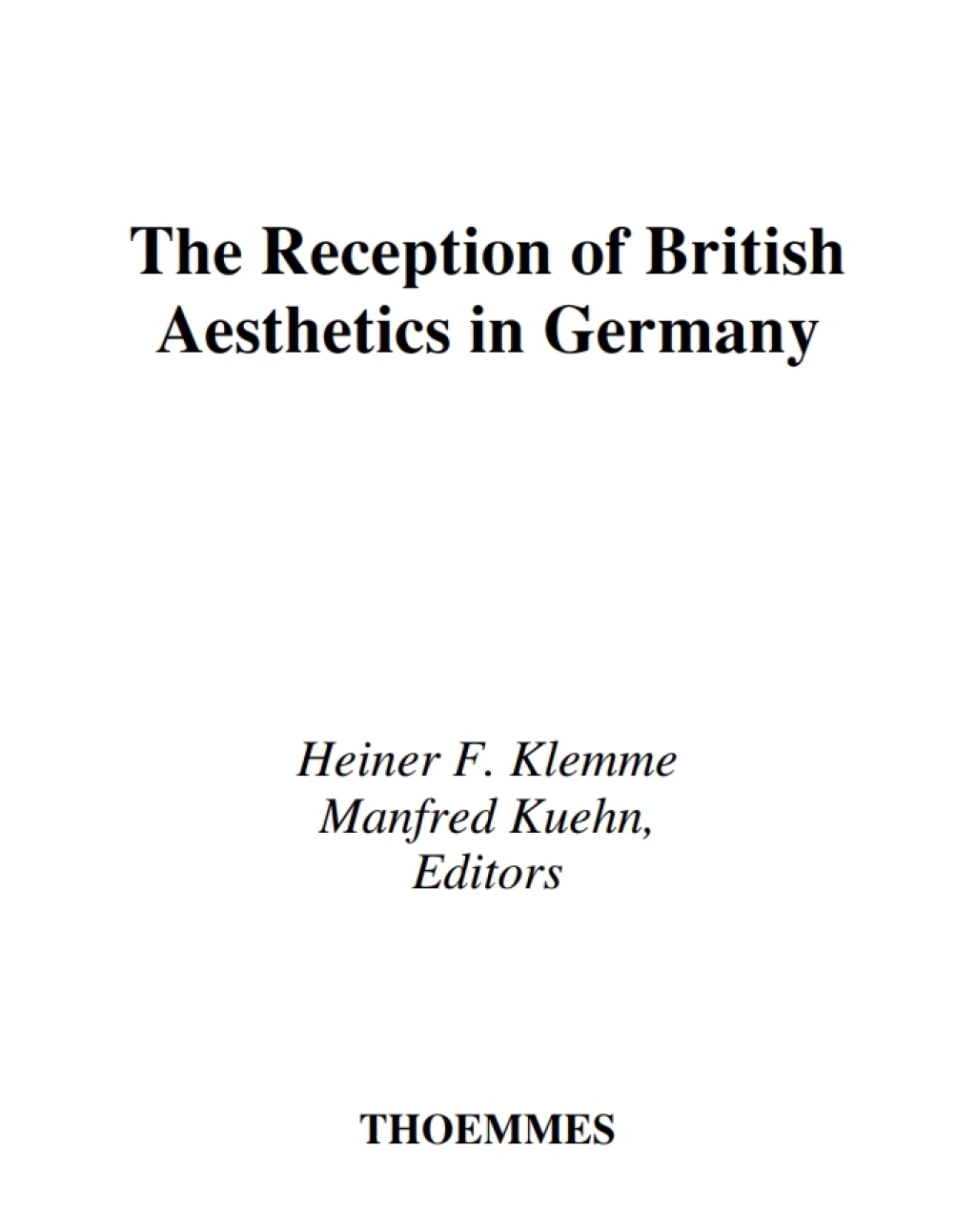 Reception Of British Aesthetics In Germany 1st Edition â€“ PDF/EPUB Version Downloadable