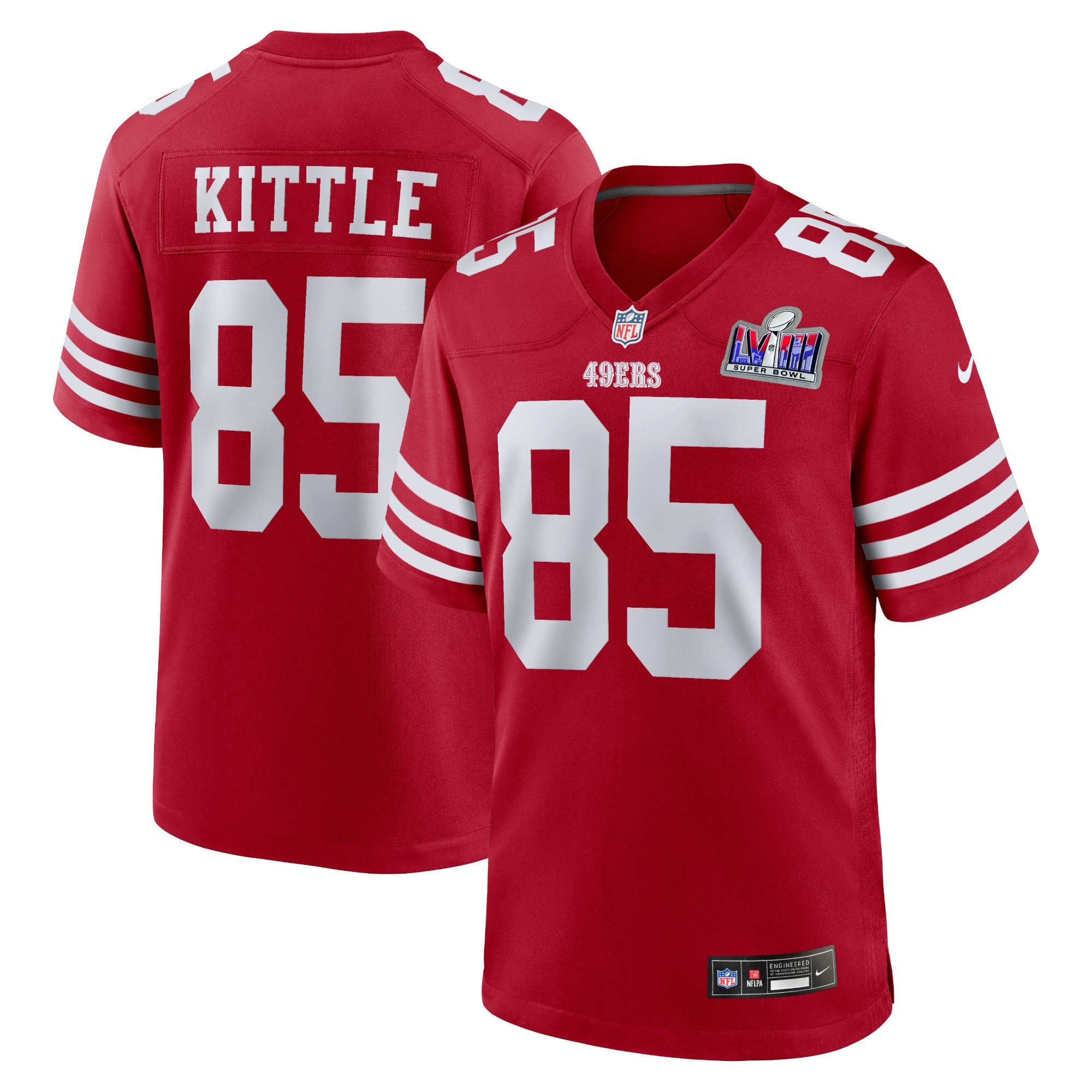 Red George Kittle San Francisco 49ers Game Jersey Super Bowl LVIII Jersey - All Stitched