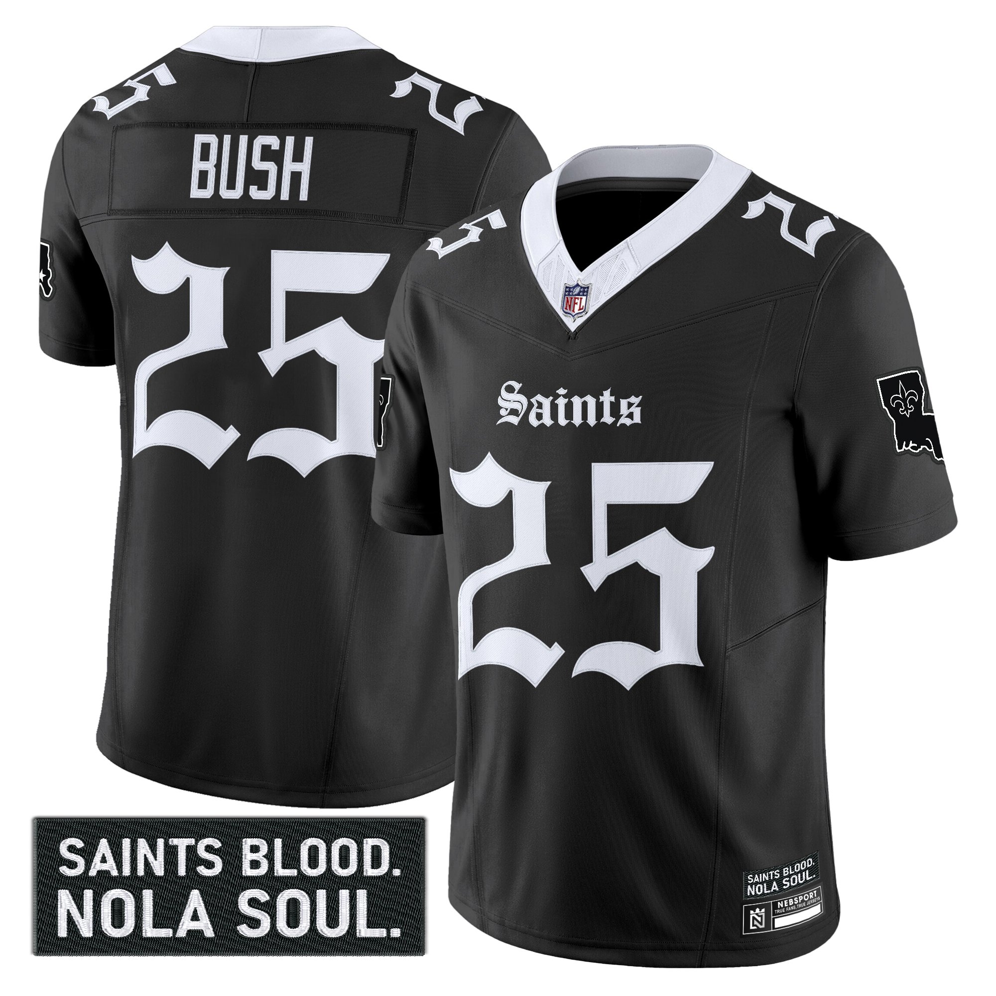 Reggie Bush Men's New Orleans Saints 'Gothic Vieux CarrÃƒÆ’Ã‚Â© Edition' Vapor Black Jersey - All Stitched