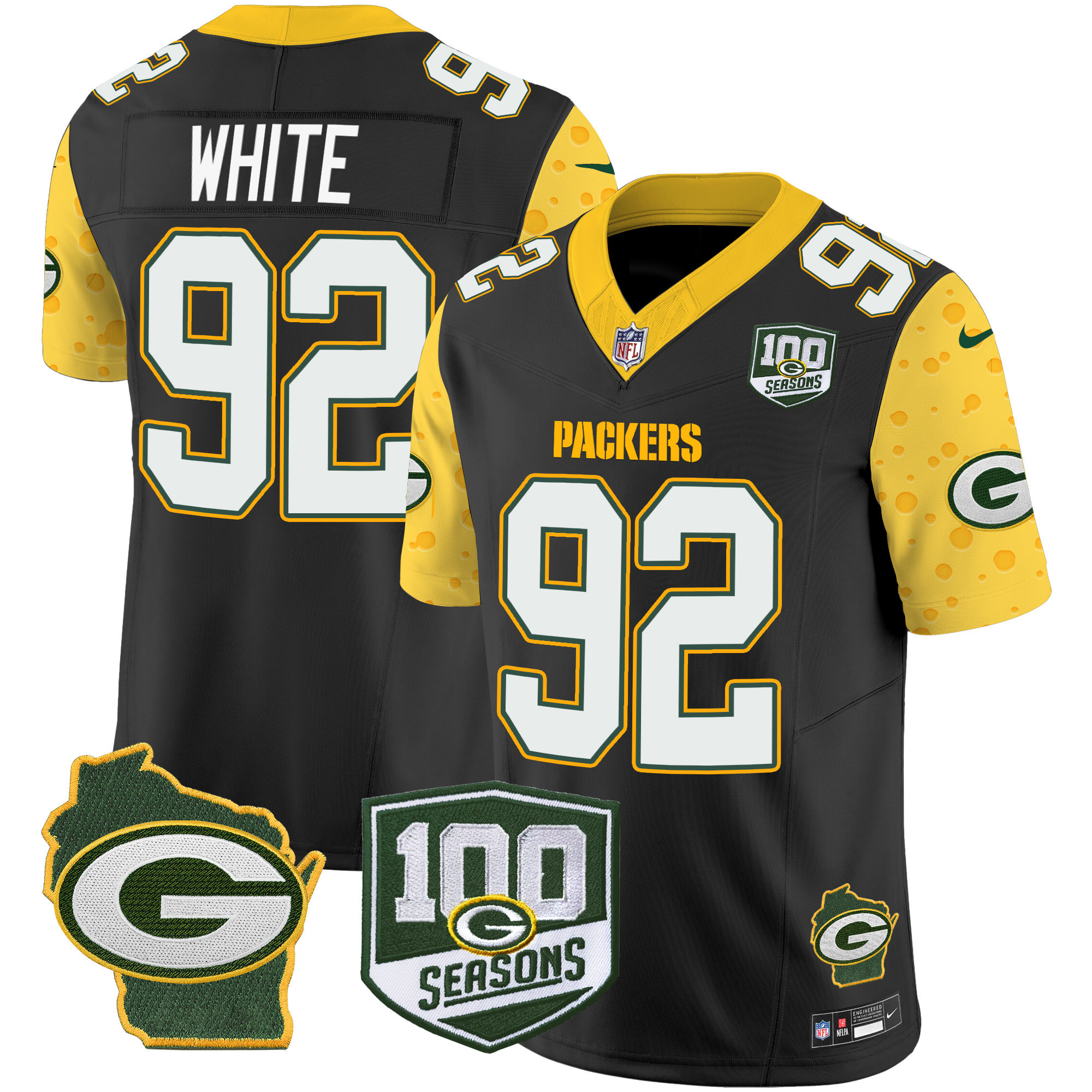 Reggie White Men's Green Bay Packers 100th Season & Home Patch Cheese Vapor Limited Jersey ÃƒÂ¢Ã¢â€šÂ¬Ã¢â‚¬Å“ All Stitched Black Jersey - All Stitched