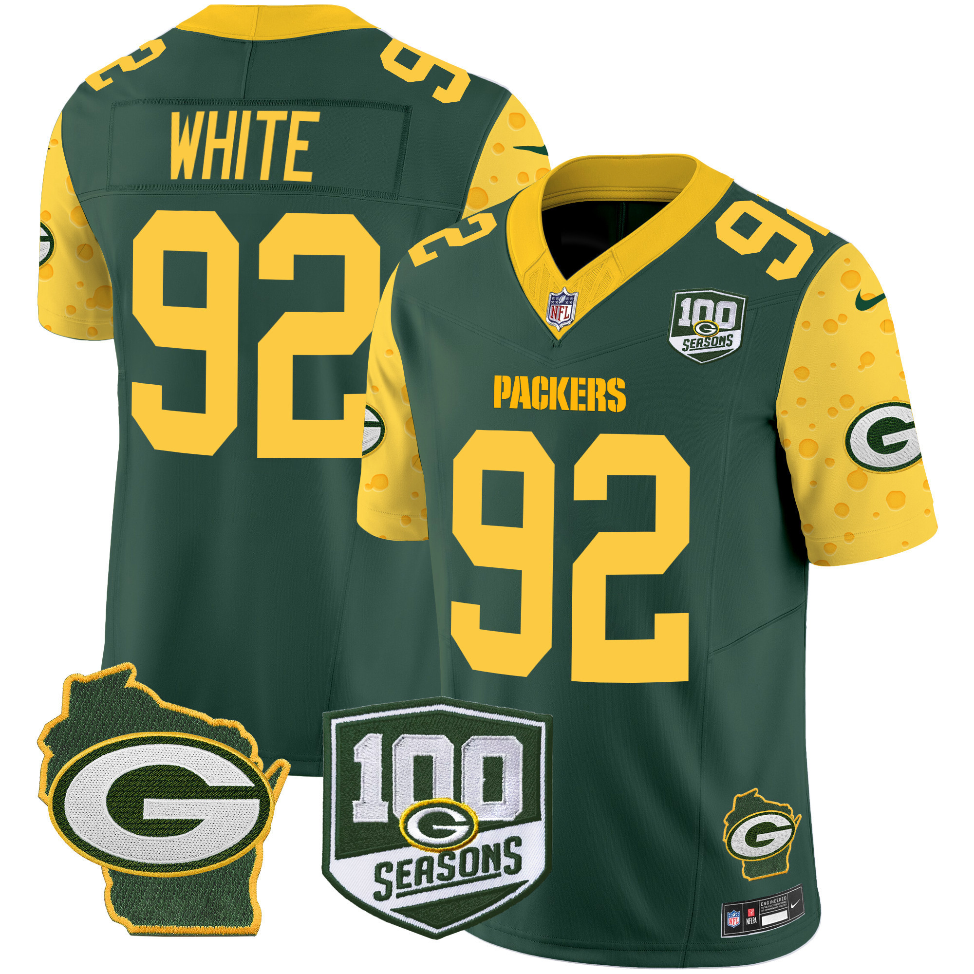 Reggie White Men's Green Bay Packers 100th Season & Home Patch Cheese Vapor Limited Jersey ÃƒÂ¢Ã¢â€šÂ¬Ã¢â‚¬Å“ All Stitched Green Jersey - All Stitched