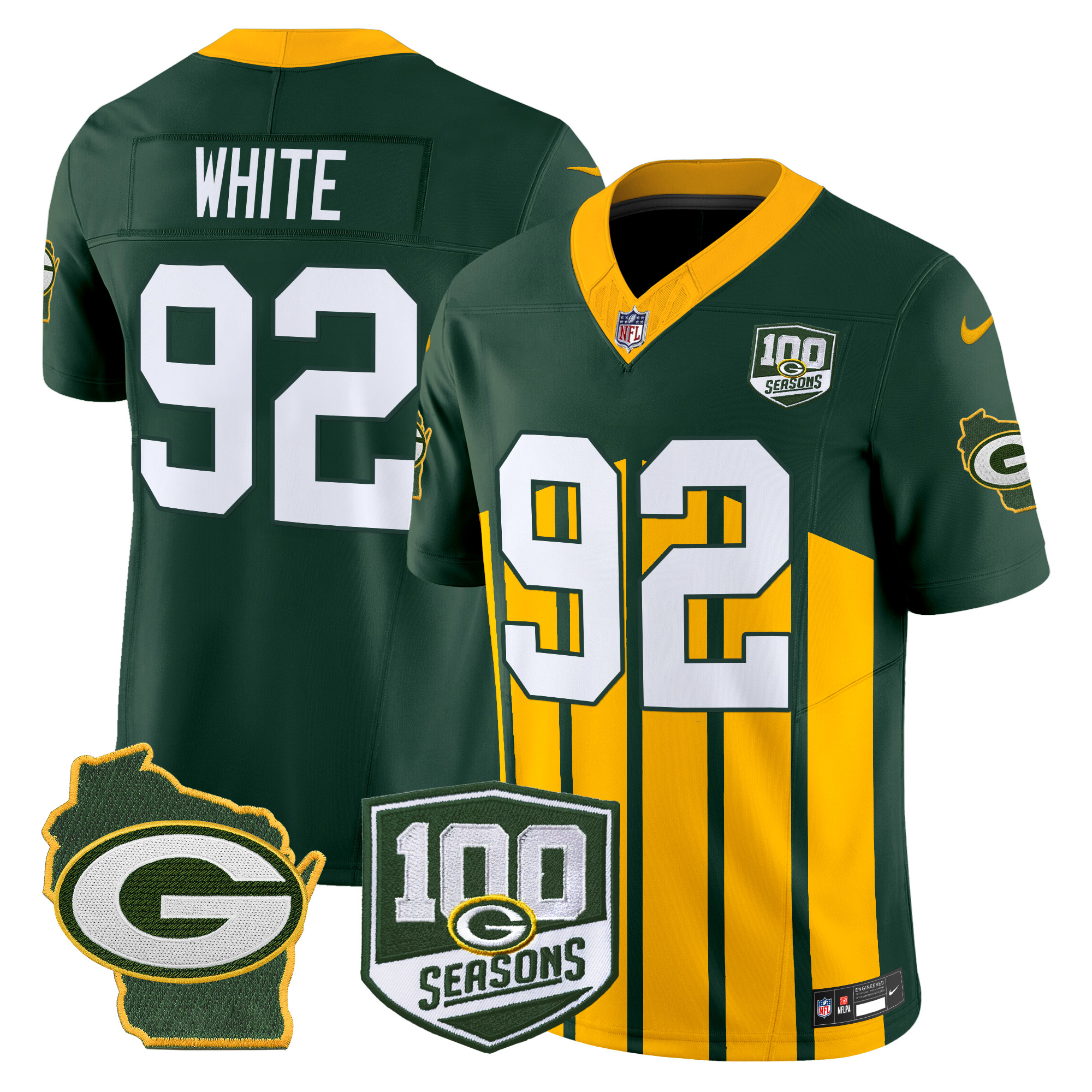 Reggie White Men's Green Bay Packers 100th Season & Home Patch Vapor Limited Green Special Jersey - All Stitched