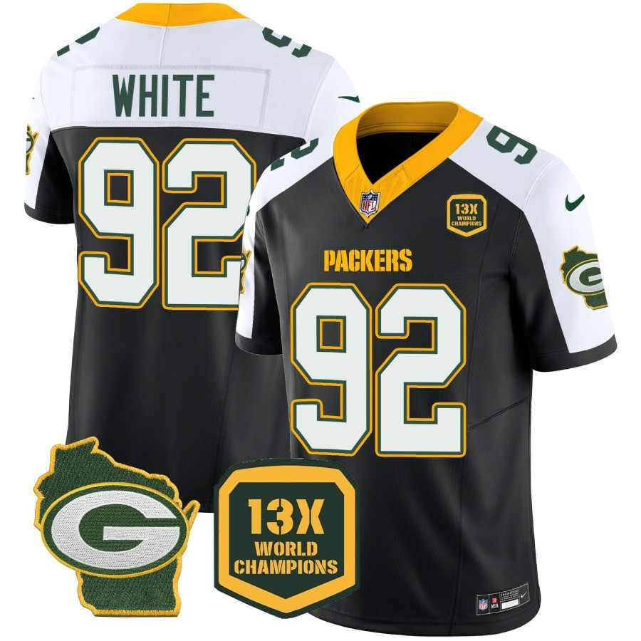 Reggie White Men's Green Bay Packers 13 Time World Champions & Home Patch Vapor Jersey Ã¯Â¿Â½ All Stitched Black Alternate Jersey - All Stitched