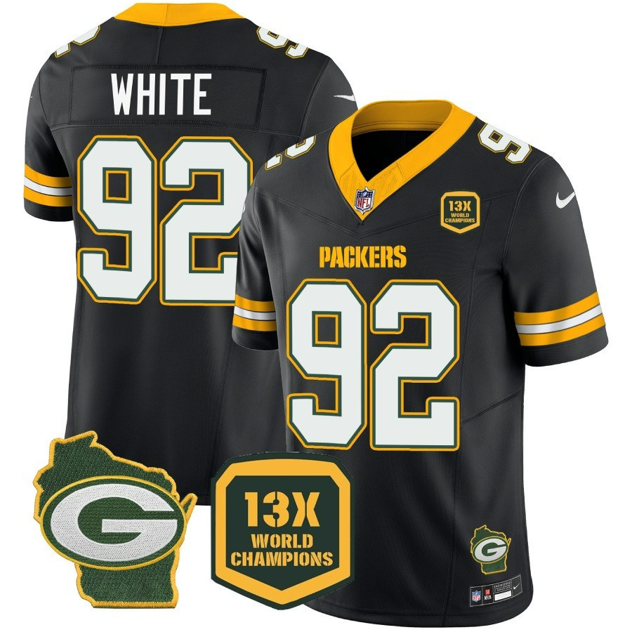 Reggie White Men's Green Bay Packers 13 Time World Champions & Home Patch Vapor Jersey Ã¯Â¿Â½ All Stitched Black Jersey - All Stitched