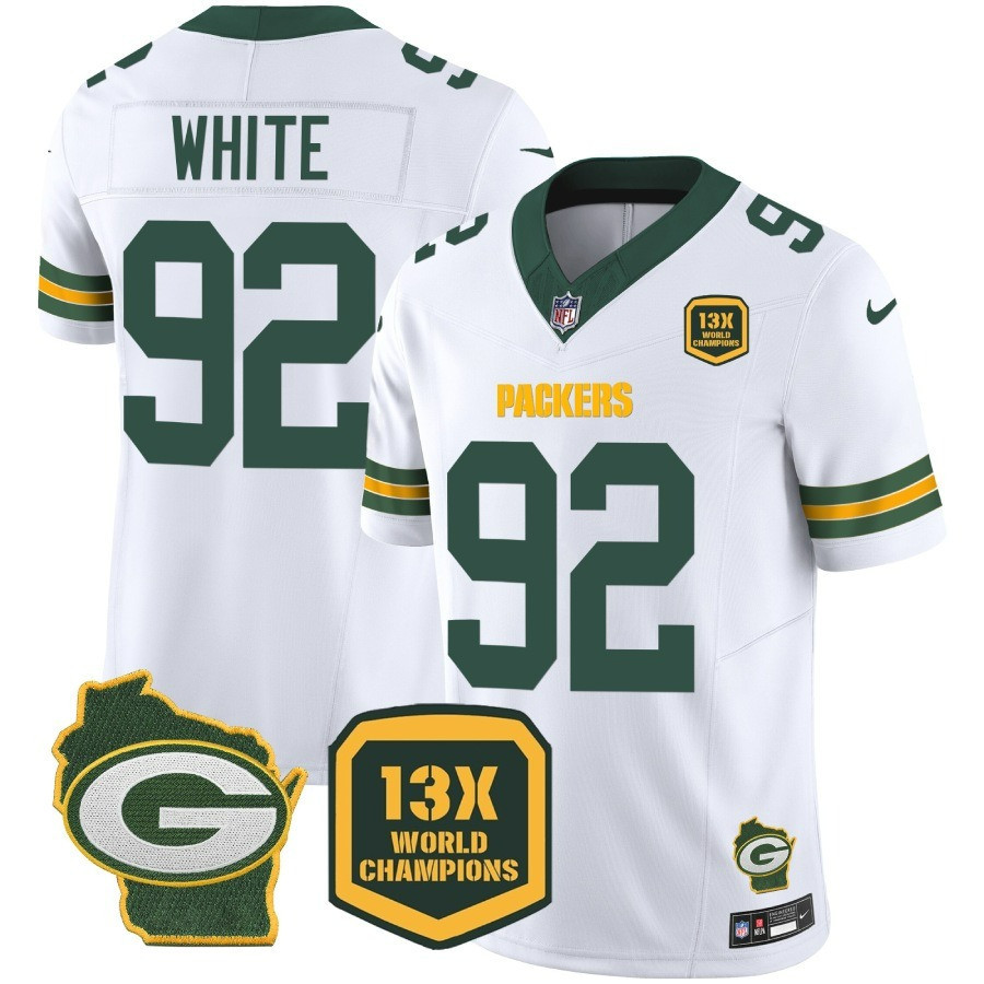Reggie White Men's Green Bay Packers 13 Time World Champions & Home Patch Vapor Jersey Ã¯Â¿Â½ All Stitched White Jersey - All Stitched