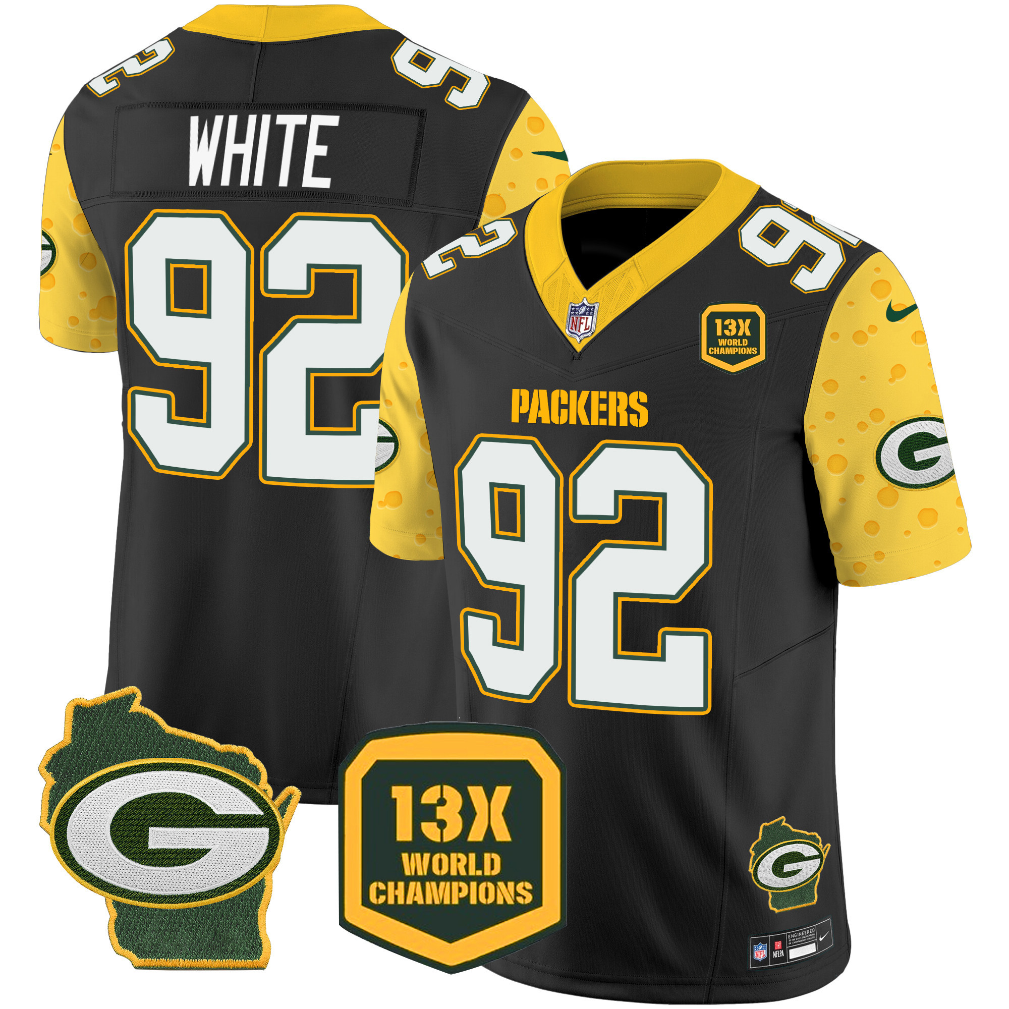 Reggie White Men's Green Bay Packers Cheese Vapor Limited Jersey Ã¢â‚¬â€œ All Stitched Black Jersey - All Stitched