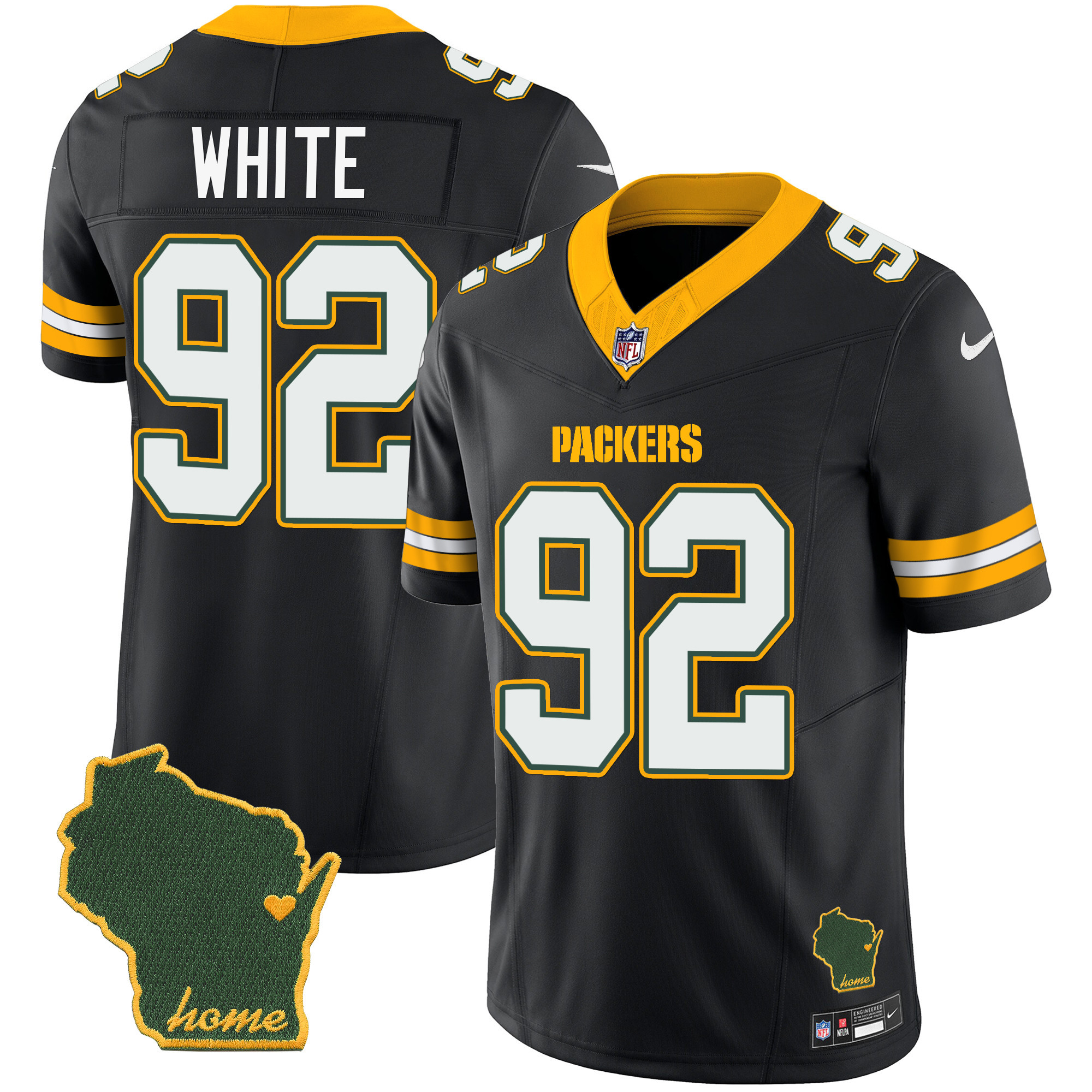 Reggie White Men's Green Bay Packers Home Patch Vapor Black Jersey - All Stitched