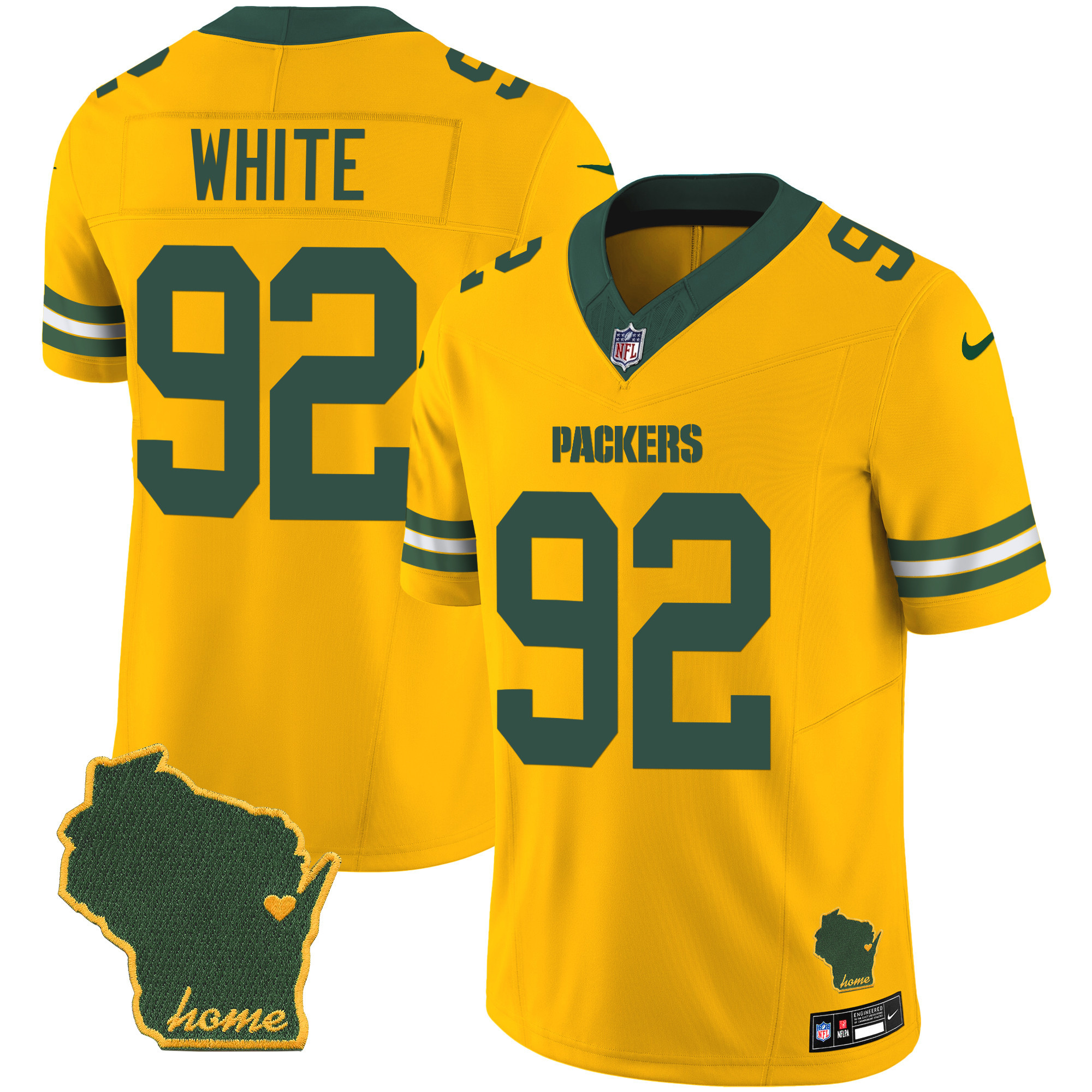 Reggie White Men's Green Bay Packers Home Patch Vapor Gold Jersey - All Stitched