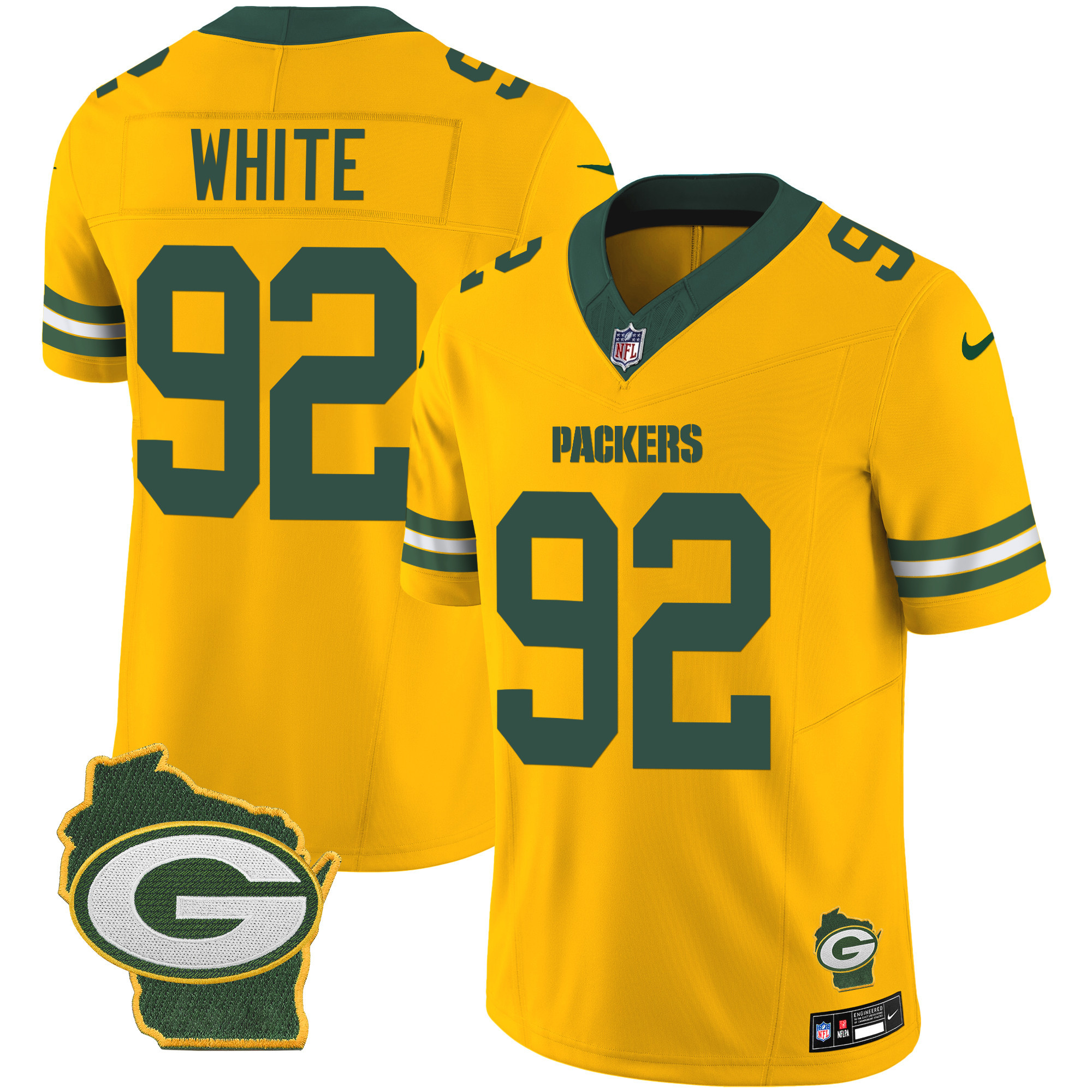 Reggie White Men's Green Bay Packers Home Patch Vapor Gold Jersey - All Stitched