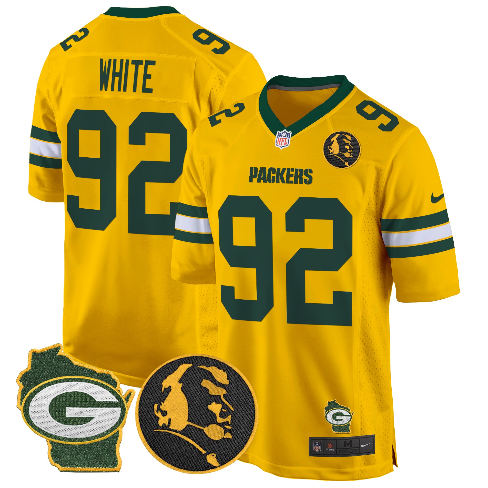 Reggie White Men's Green Bay Packers John Madden & Home Patch Game Gold Jersey - All Stitched