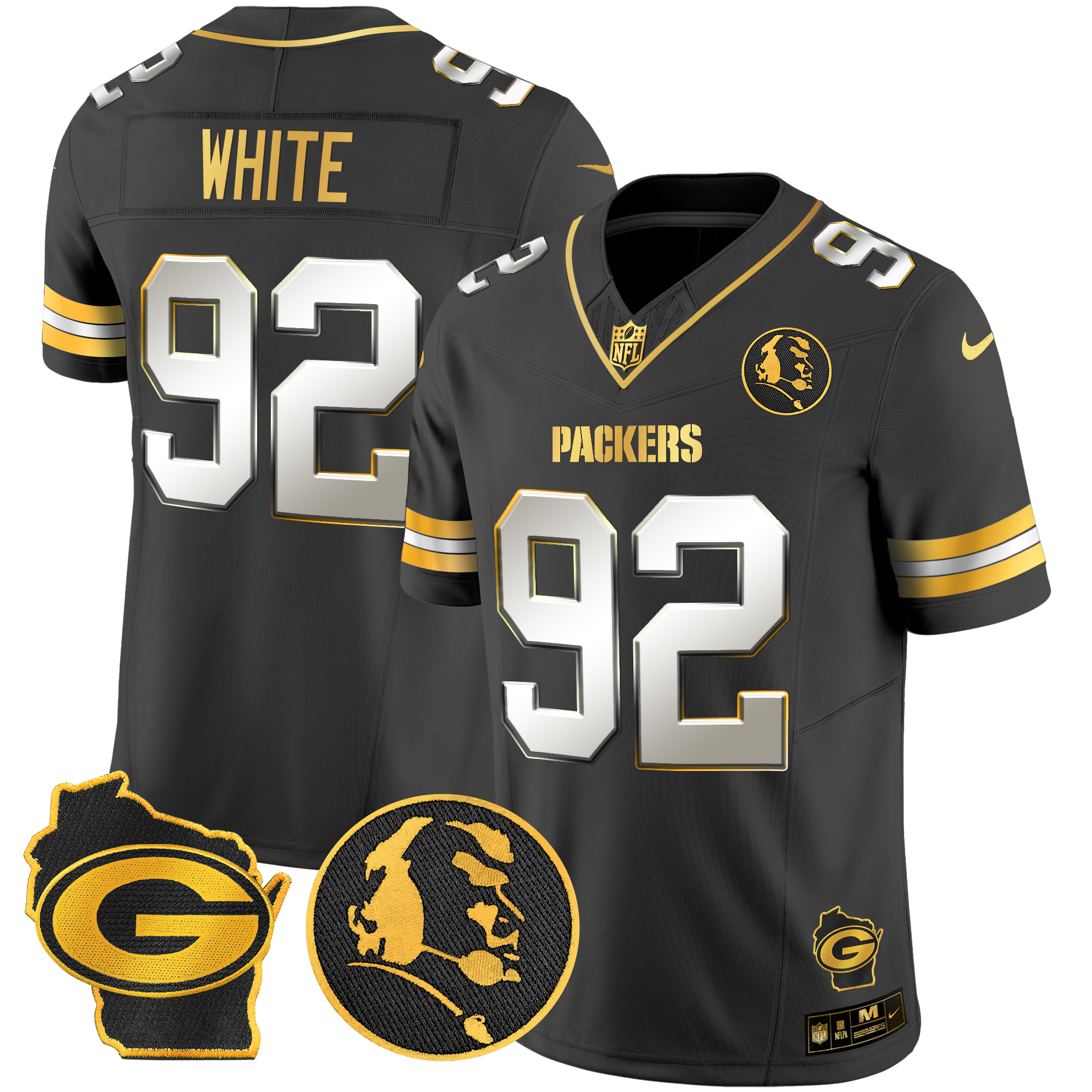 Reggie White Men's Green Bay Packers John Madden & Home Patch Gold Vapor Limited Black Limited Jersey - All Stitched
