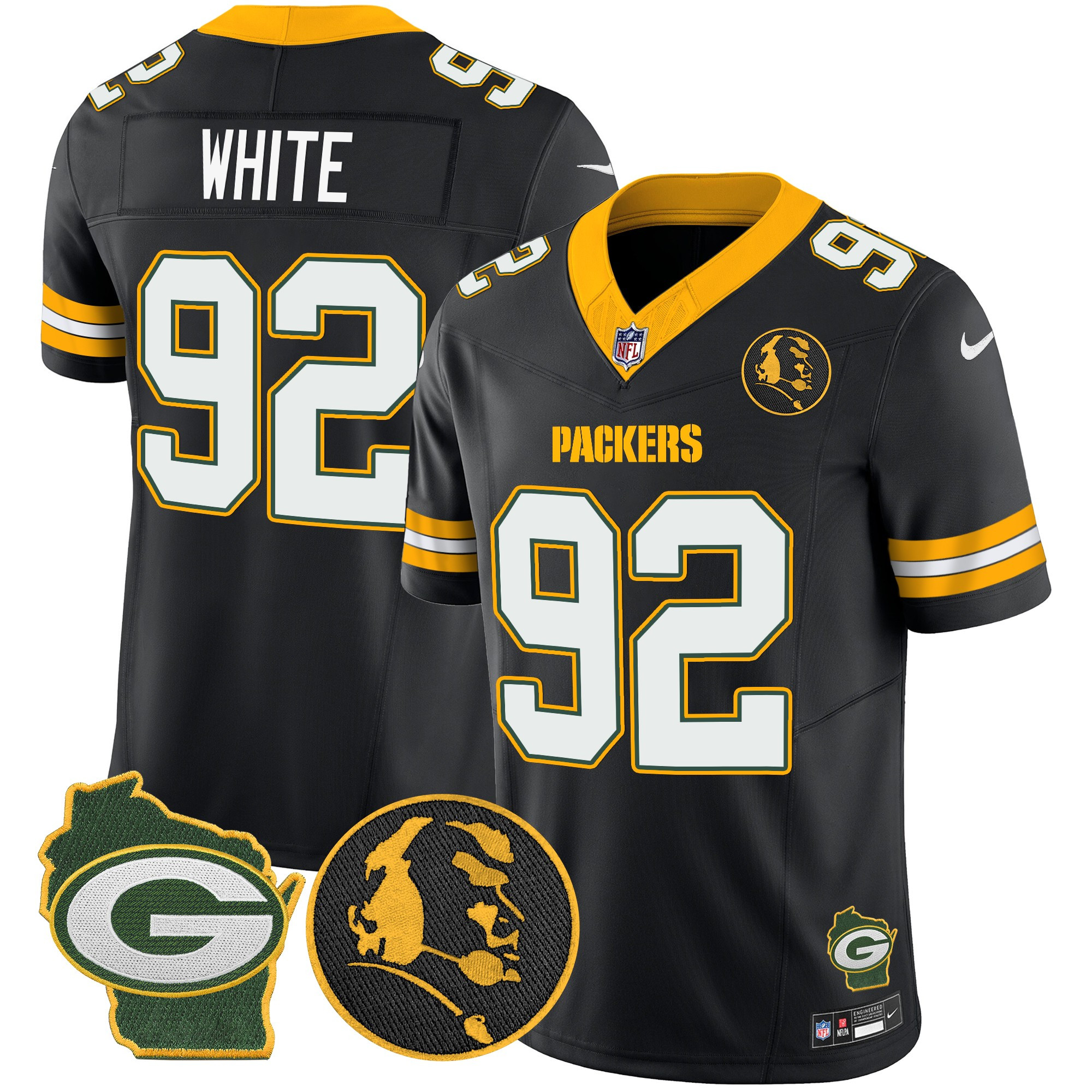 Reggie White Men's Green Bay Packers John Madden & Home Patch Vapor Limited Black Jersey - All Stitched