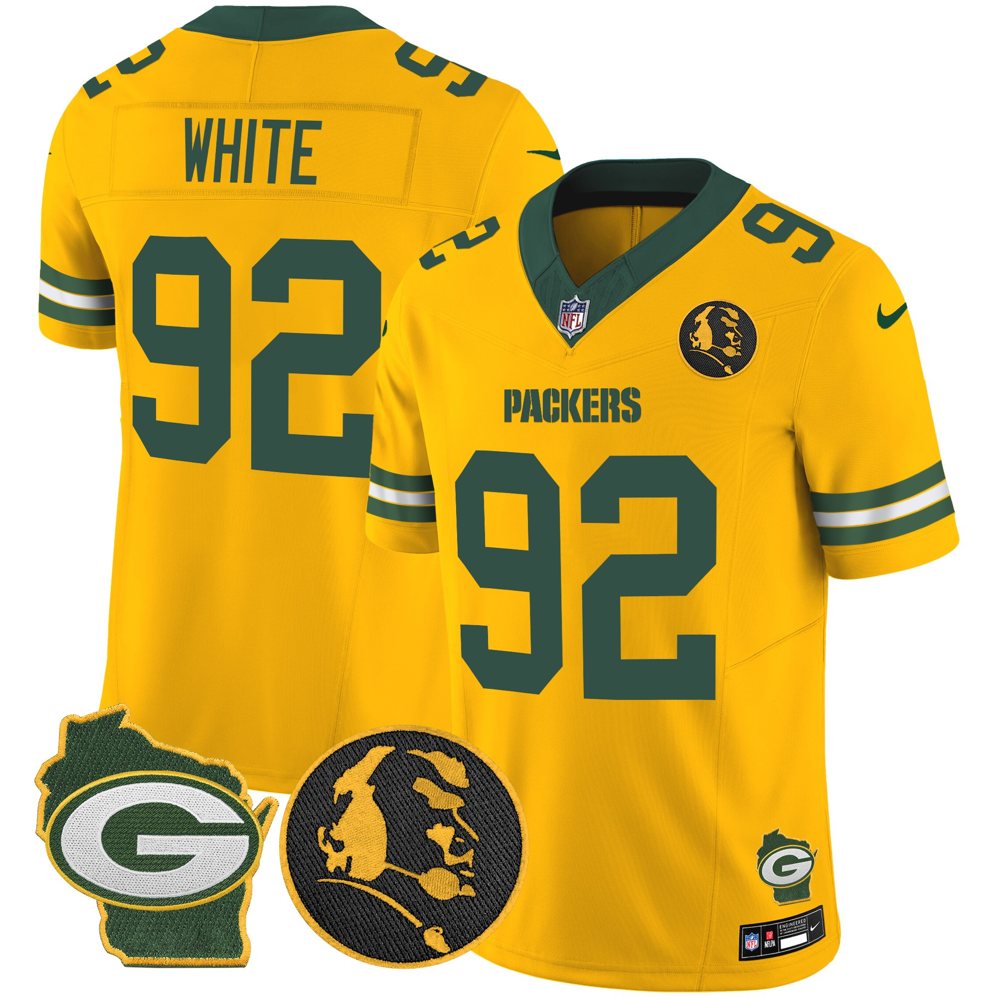 Reggie White Men's Green Bay Packers John Madden & Home Patch Vapor Limited Gold Jersey - All Stitched