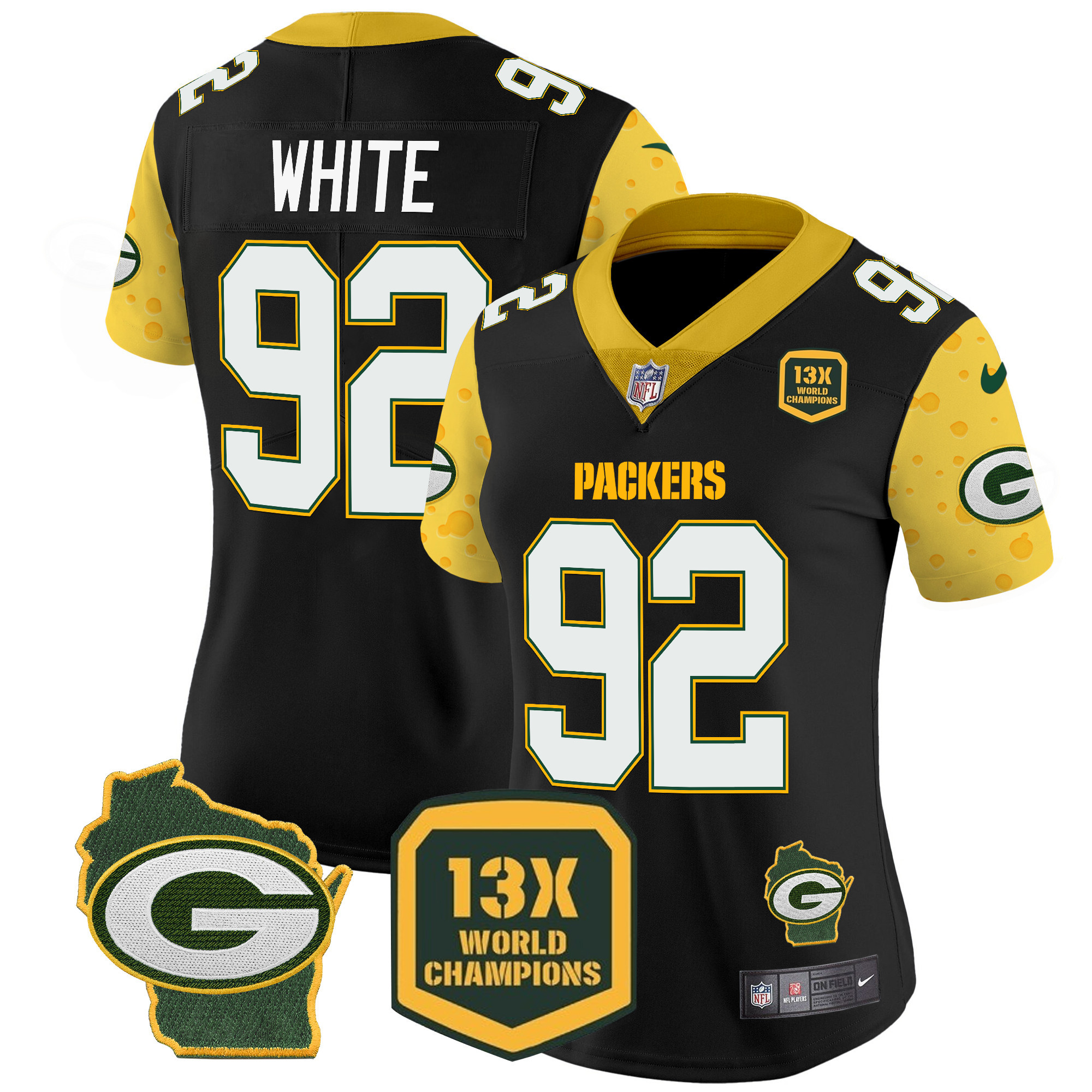 Reggie White Women's Green Bay Packers Cheese Vapor Limited Jersey Ã¢â‚¬â€œ All Stitched Black Jersey - All Stitched